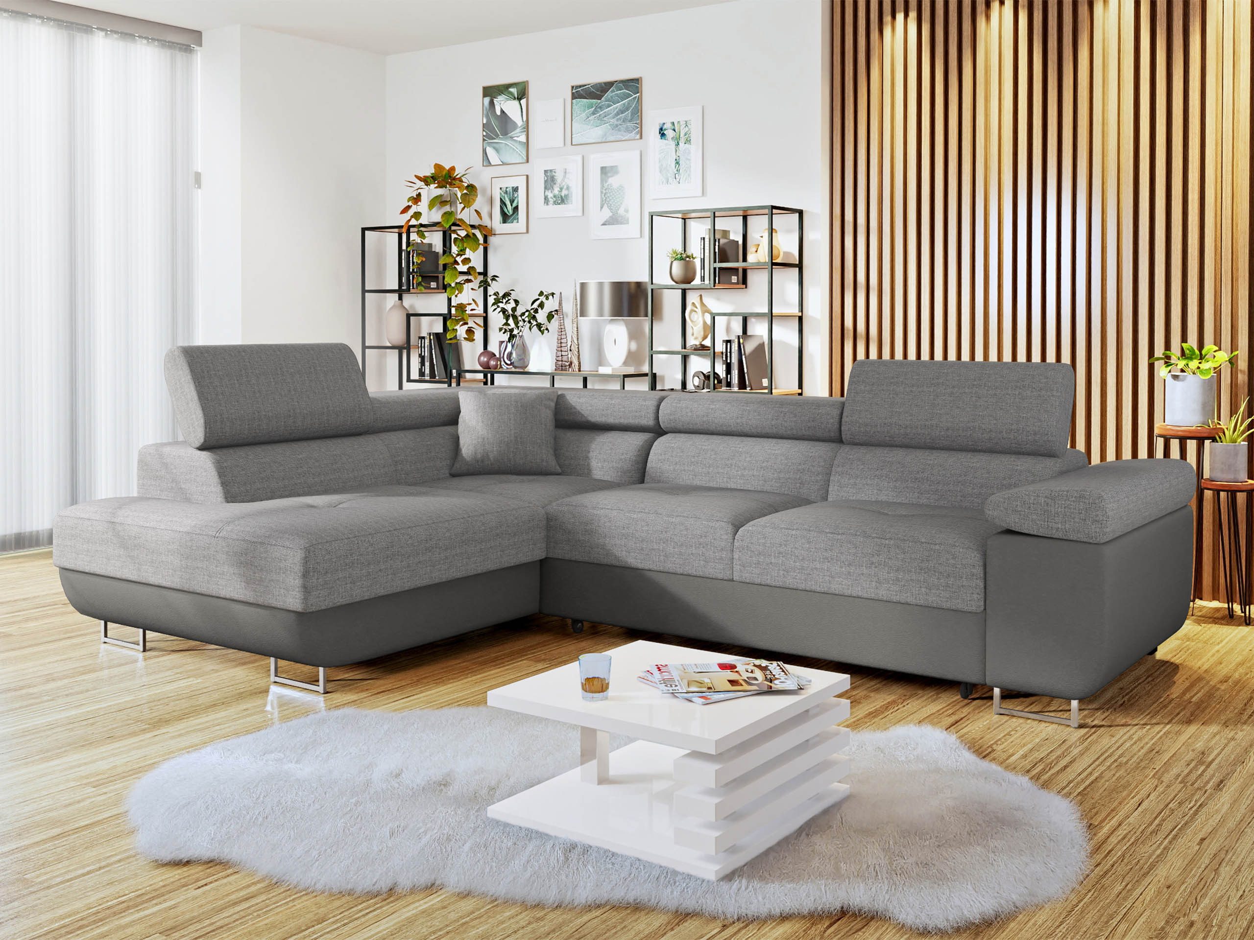 MIRJAN24 Ecksofa Torezio, mit Bettkasten und Schlaffunktion, Einstellbare Kopfstützen, 274x203x70-90 cm