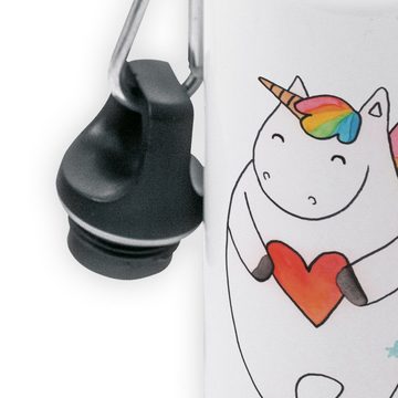 Mr. & Mrs. Panda Trinkflasche Einhorn Herz - Weiß - Geschenk, Grundschule, Kindertrinkflasche, Einh, Mundstück mit Deckel