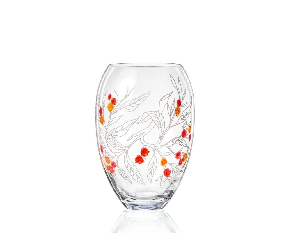 Crystalex Dekovase Vase Vogelbeere Orang Rot Blüten 225 mm (1 St., 1 Vase), Tupfer Technik