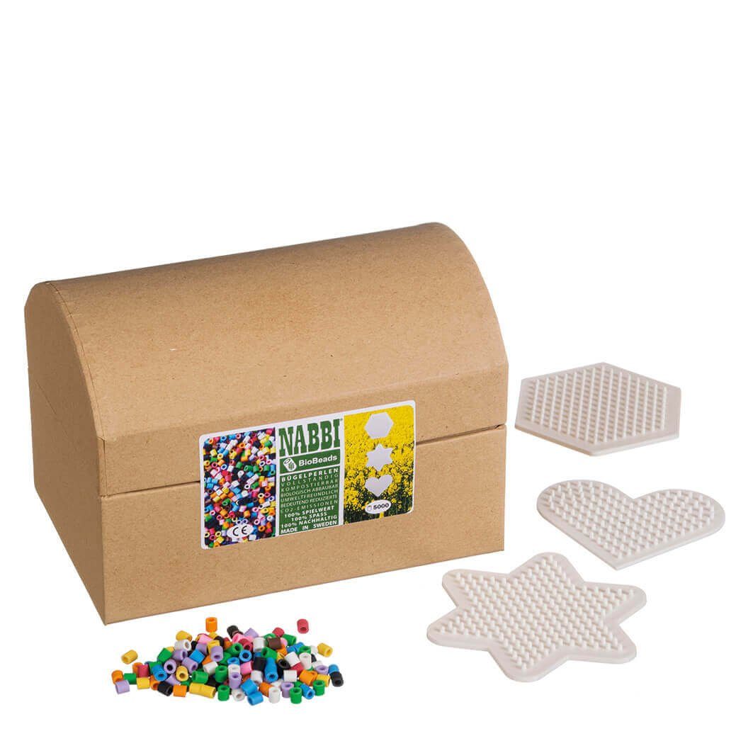 NABBI Bügelperlen Nabbi® BioBeads Ø 5mm, 5.000 Stk. inkl. 3 Stiftplatten, 10 Farben Mix