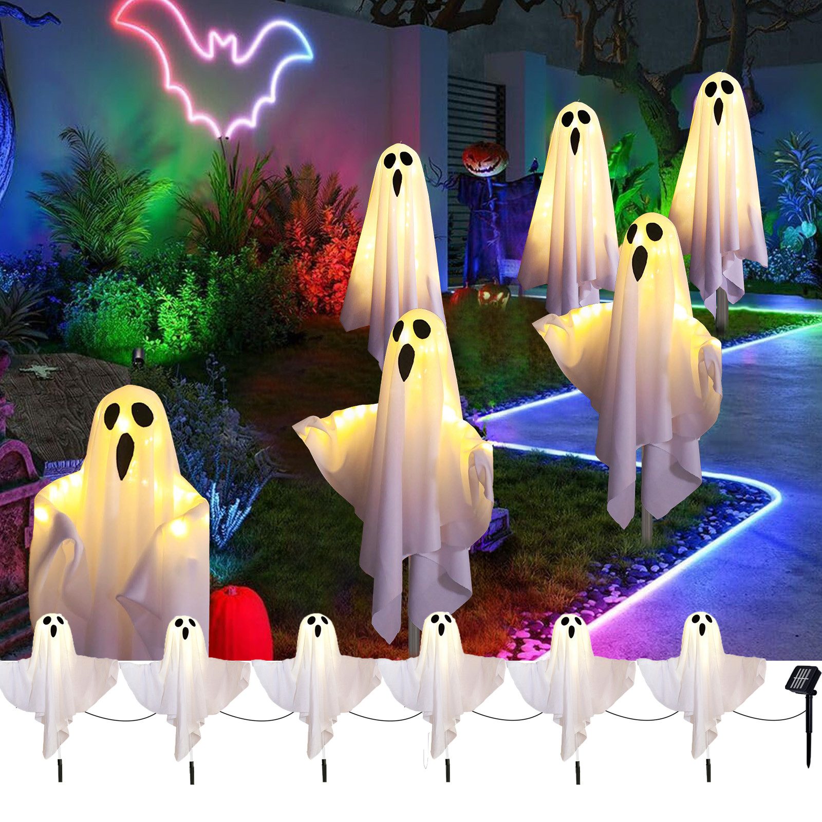 Jibenhome LED Dekolicht 6er Set Solar Geisterlicht Halloween Outdoor Solar günstig online kaufen
