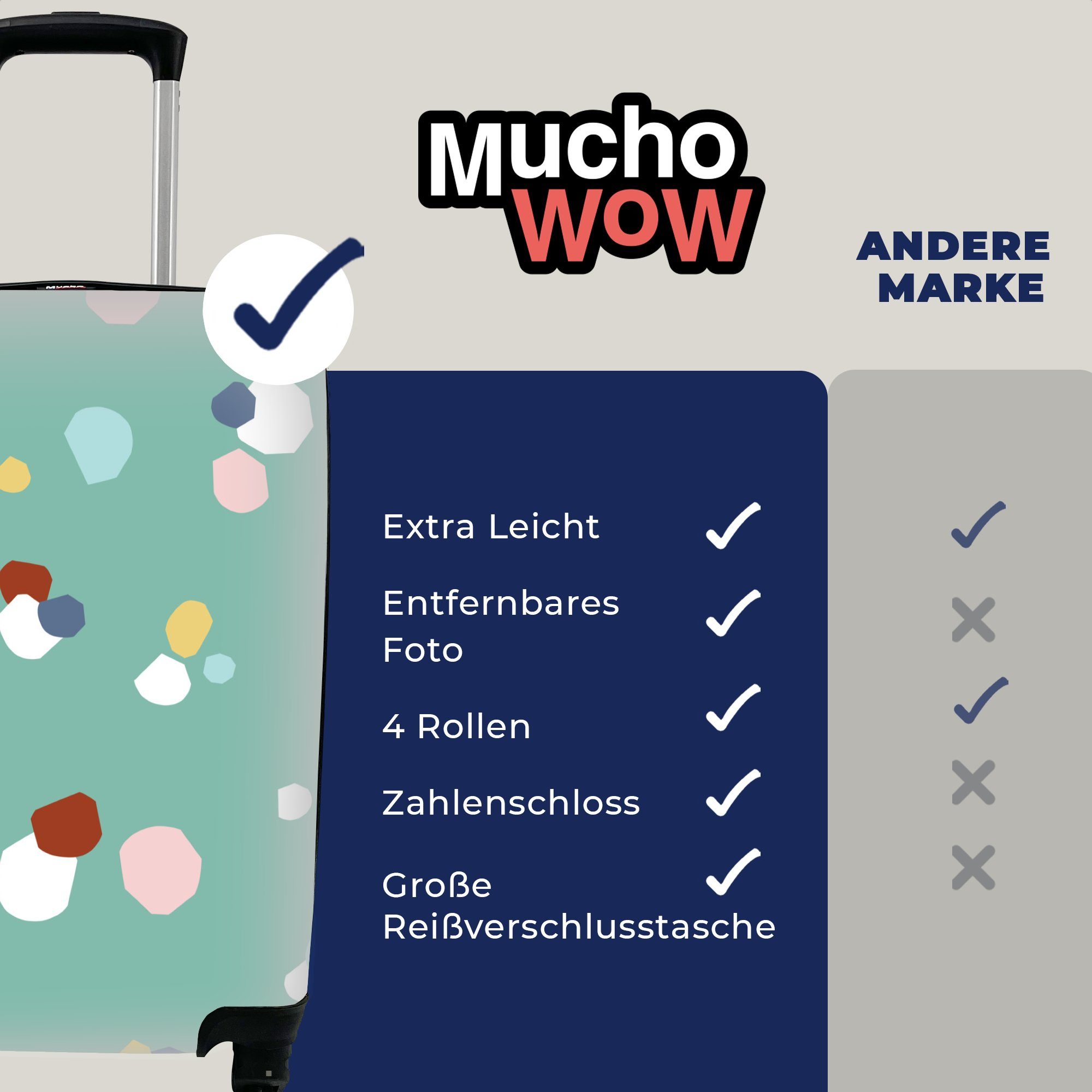 MuchoWow Handgepäckkoffer rollen, Reisekoffer Ferien, Handgepäck - Kinder Dots Rollen, 4 mit Reisetasche Grün, - Trolley, für