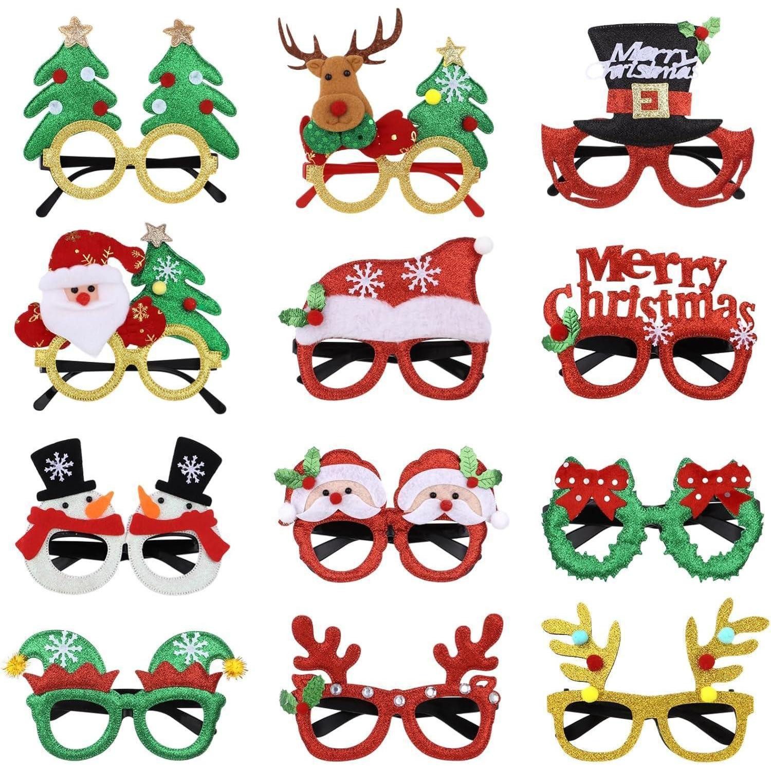 LuxusKollektion Kostüm Weihnachtsbrillen Set - 12 Partybrillen in 12 festlichen Designs