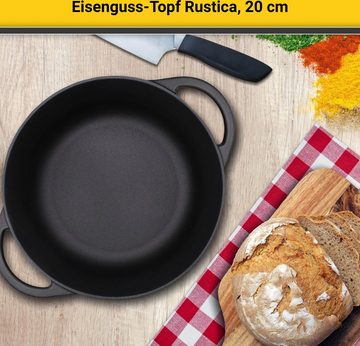 Krüger Fleischtopf Eisenguss Fleischtopf mit Deckel RUSTICA, 20 cm, Gusseisen (1-tlg), für Induktions-Kochfelder geeignet