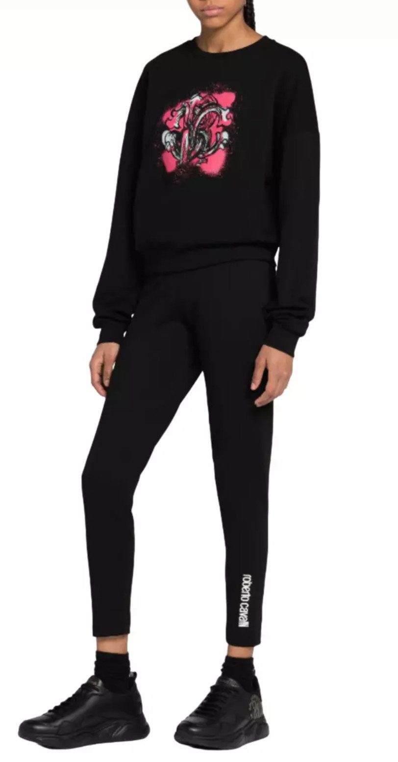 roberto cavalli Leggings Firenze Damen Jeggings Gummiband Sport Hose Bodycon-Passform, Monogramm, Hommage an die 80e Aerobic-Ära