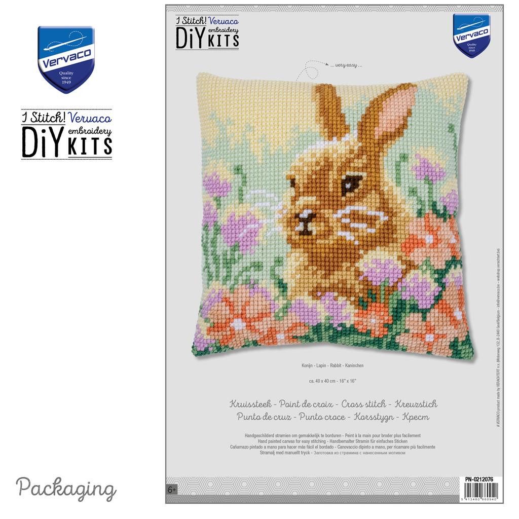 Vervaco Kreativset Kreuzstich-Kissen-Set Kaninchen - Stickbild vorgezeichnet, (Set, Vervaco embroidery Kit), Made in Europe