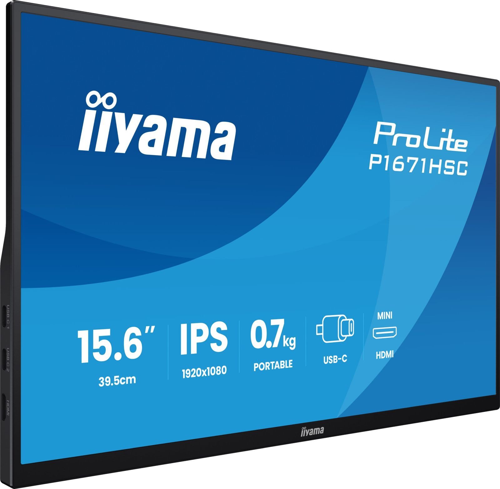 Iiyama ProLite P1671HSC-B1 15.6" 16:9 Full HD IPS Portable Display schwarz TFT-Monitor (1920 x 1080 px, Full HD, 3 ms Reaktionszeit, 60 Hz, IPS, Adaptive-Sync, Lautsprecher, HDCP, Kopfhörerbuchse)