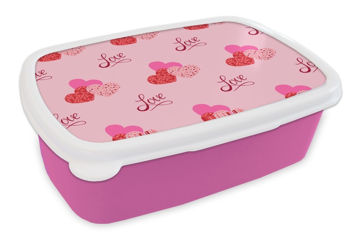 MuchoWow Lunchbox Liebe - Design - Liebesgeschenk, Kunststoff, (2-tlg), Brotbox für Erwachsene, Brotdose Kinder, Snackbox, Mädchen, Kunststoff rosa