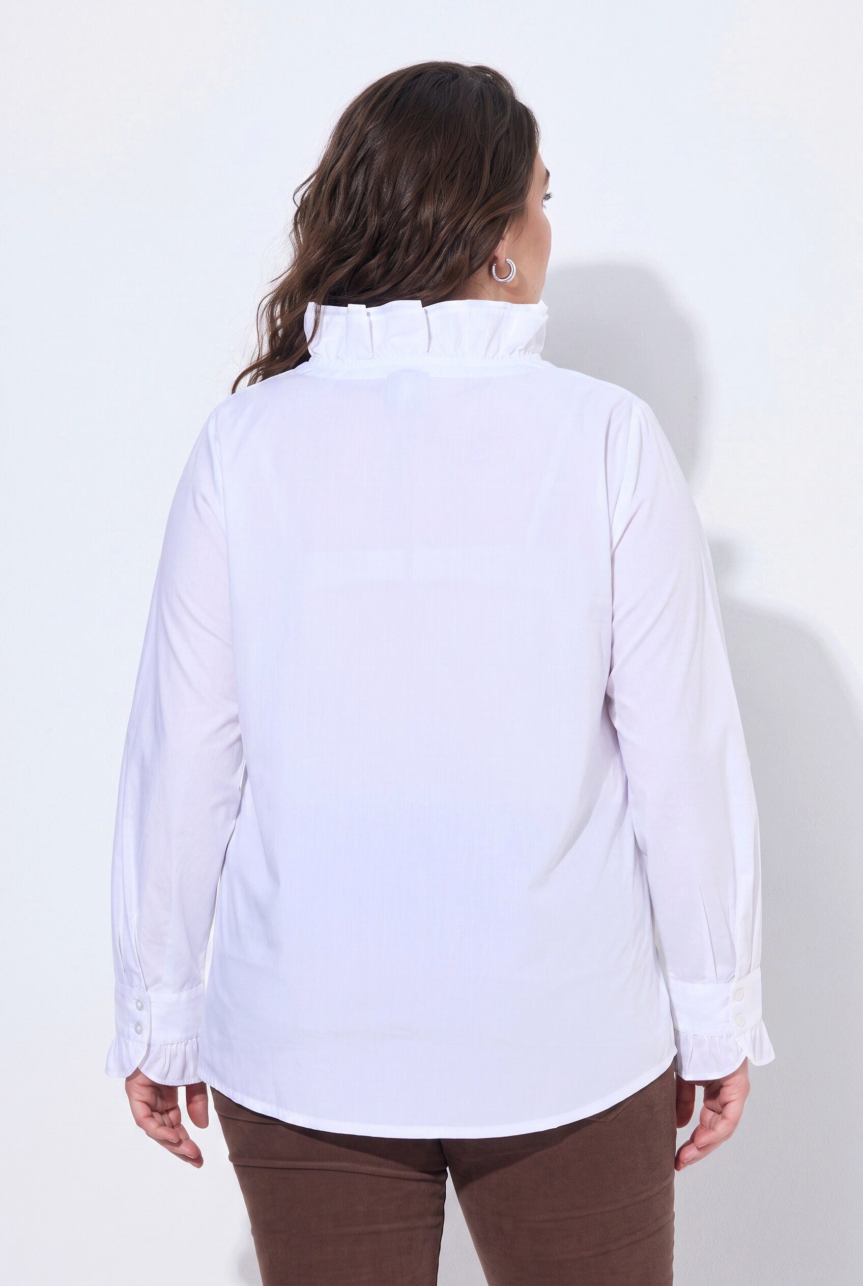 Ulla Popken Longbluse Bluse Rüschenkragen V-Ausschnitt Langarm – Bild 3 von 4