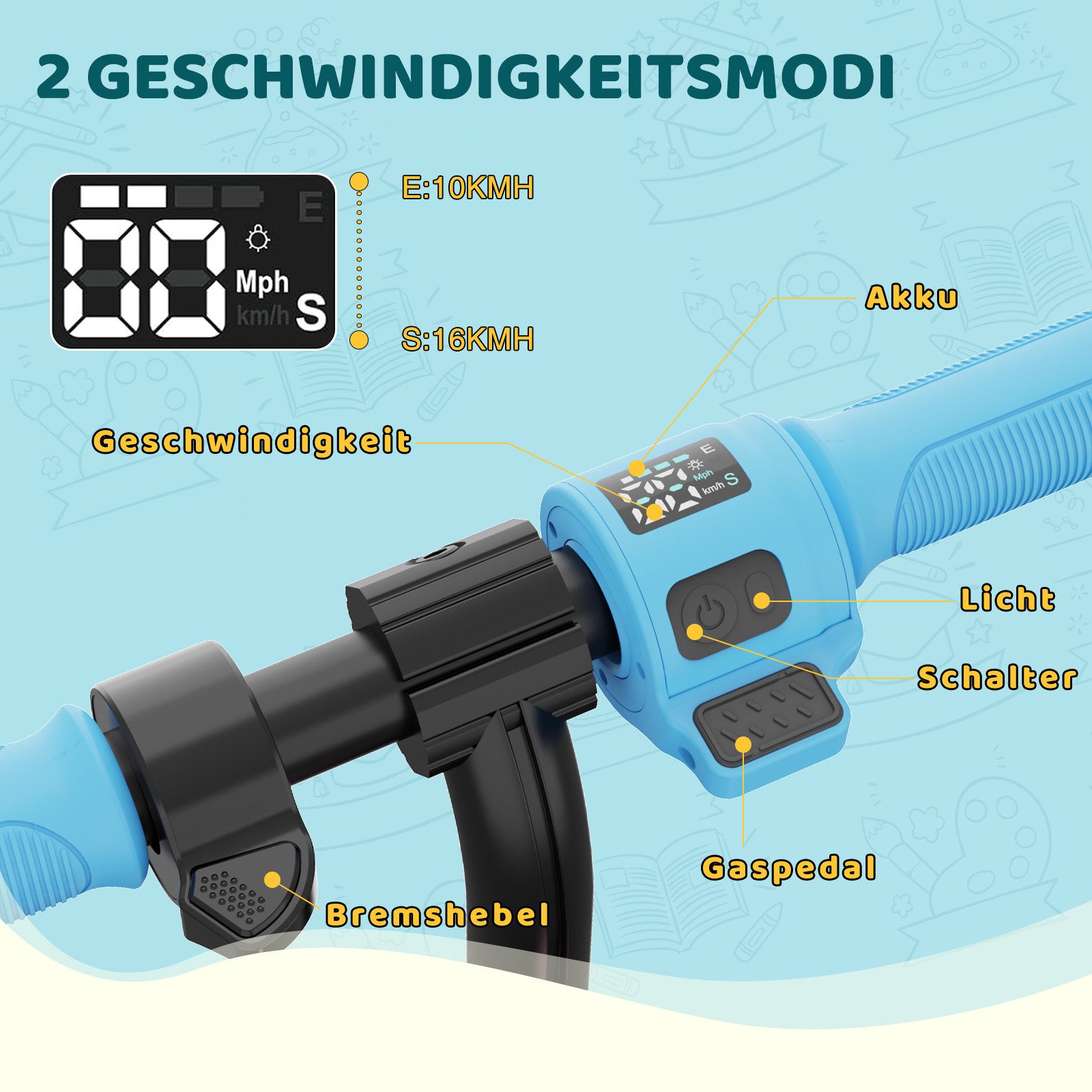 RCB Elektro-Kinderroller R11S für Kinder, max. 16 km/h, Verstellbarer Geschwindigkeit und Höhe