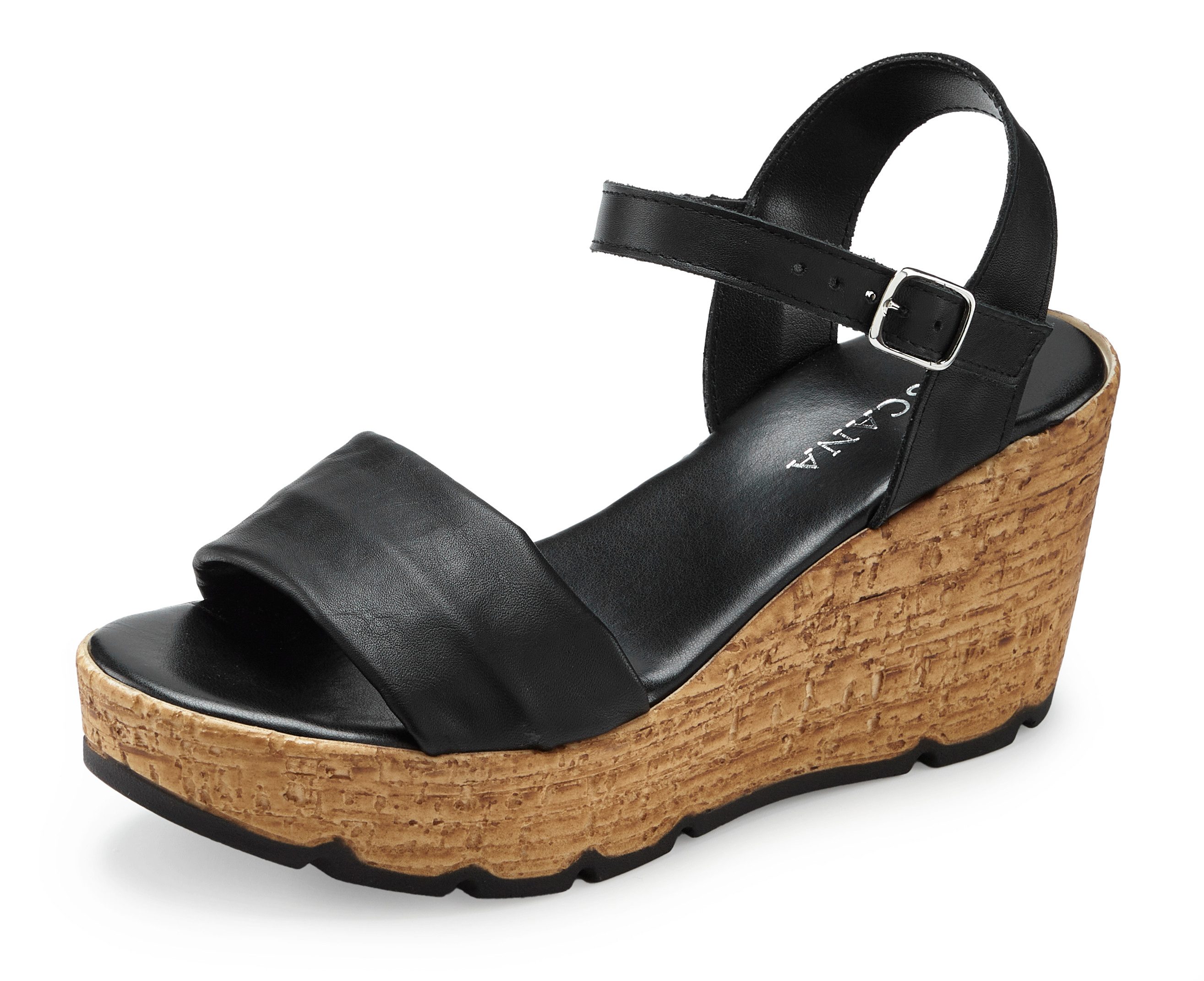 LASCANA Sommerschuh, offener Schuh, Sandale, Keilsandalette, Sandalette NEU aus Leder mit Keilabsatz in Kork-Optik