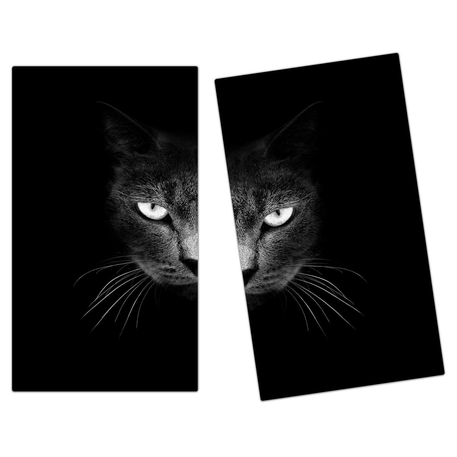 Primedeco Herd-Abdeckplatte Herdabdeckplatte tlg) Katzenkopf Schwarzer Spritzschutz (2 Glas, aus nah, Glas