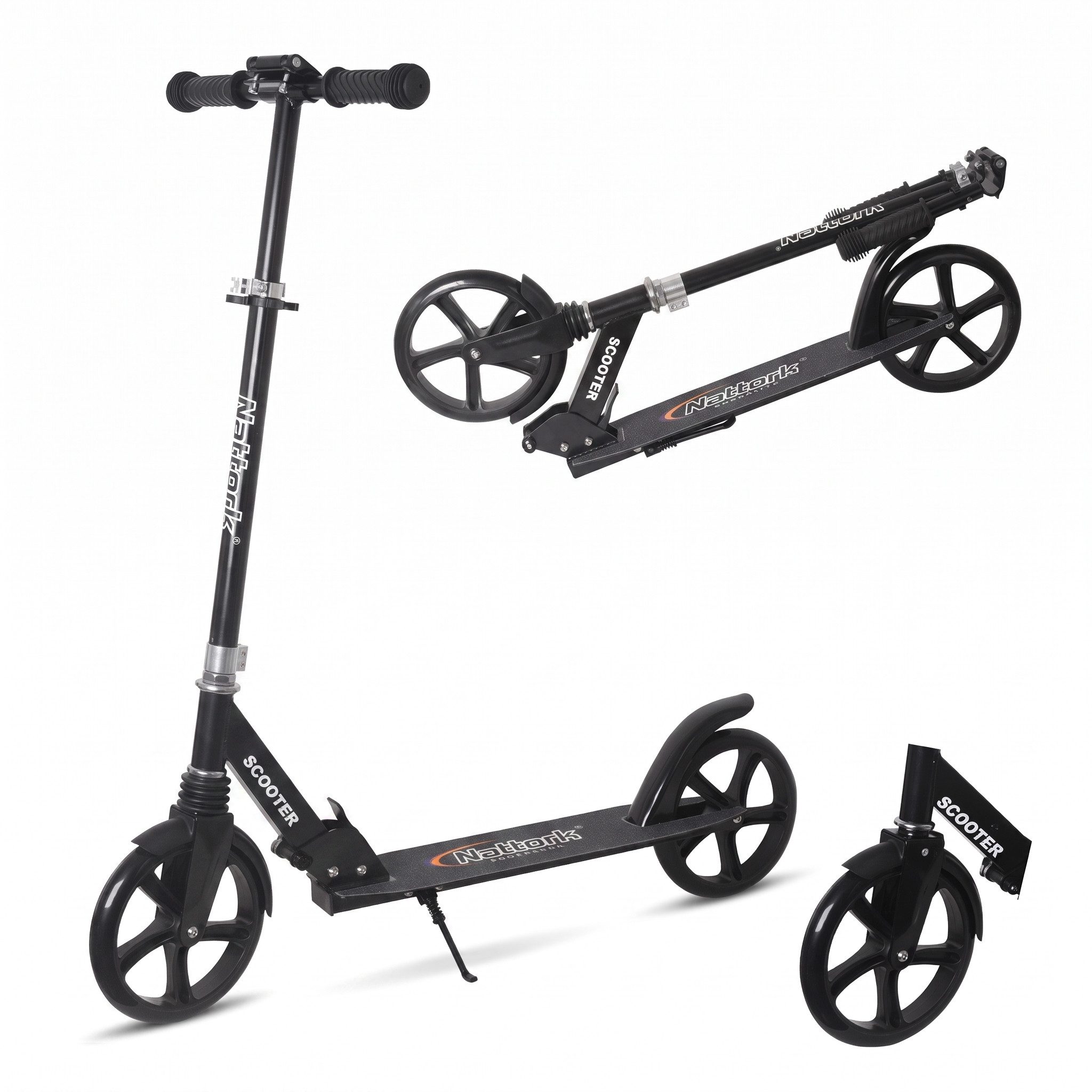 Nattork Scooter Klappbarer Kickscooter für Kinder und Erwachsene, bis 100 kg Traglast, (1 tlg), Stabiler Tretroller mit höhenverstellbarem Lenker, 8-Zoll PU-Rädern