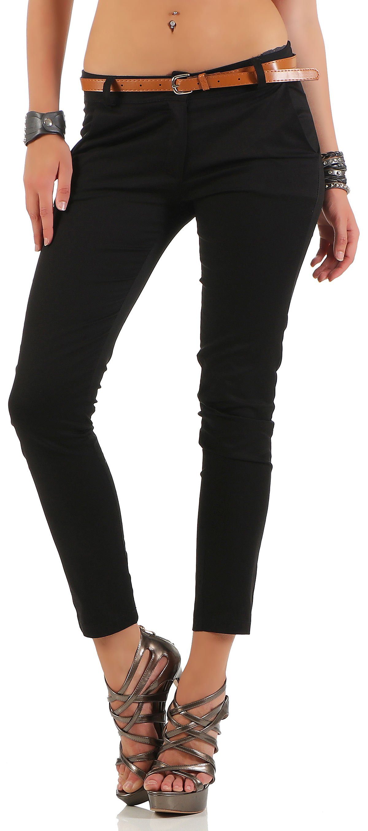 malito more than fashion Strickweste malito Damen Chinohose mit Gürtel, Stretch Caprihose, schicke Freiz Hose in klassischer Basic-Form
