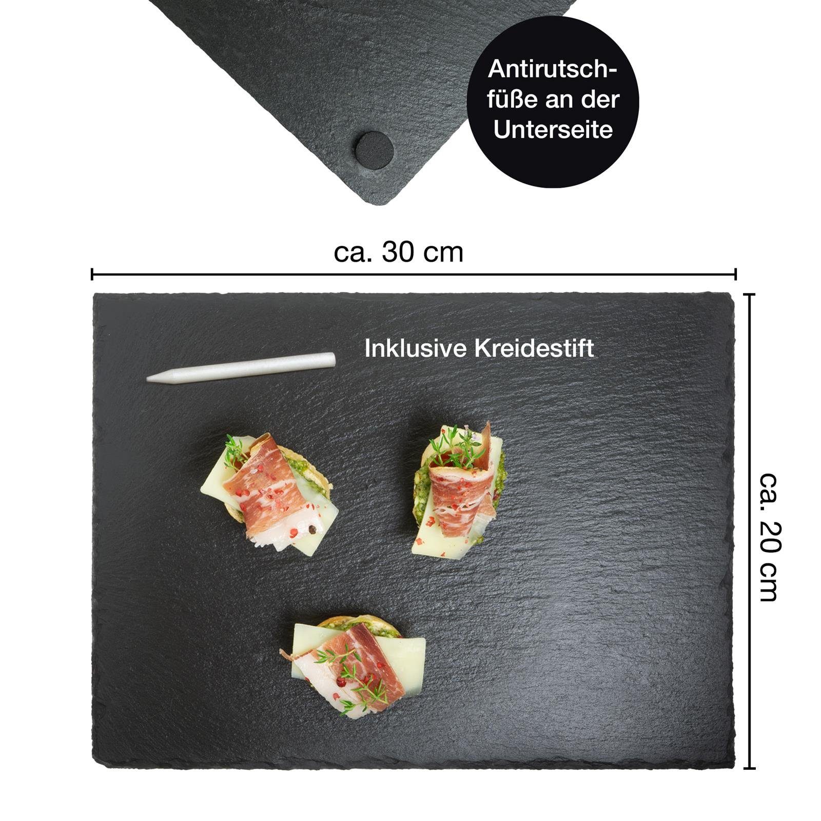 Moritz & Moritz Servierplatte Schieferplatten 30x20 cm, Schiefer, (6er Set, 7-tlg), 20 x 30 cm mit Kreidestift
