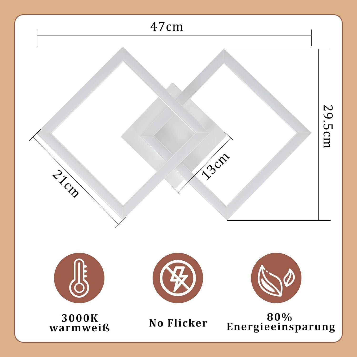 Nettlife LED Deckenleuchte Modern Schwarz/Weiß Eckig Schlafzimmer 24W Metall 3000K/4000K, LED fest integriert, Neutralweiß, Deckenbeleuchtung für Wohnzimmer Flur Schlafzimmer Küche