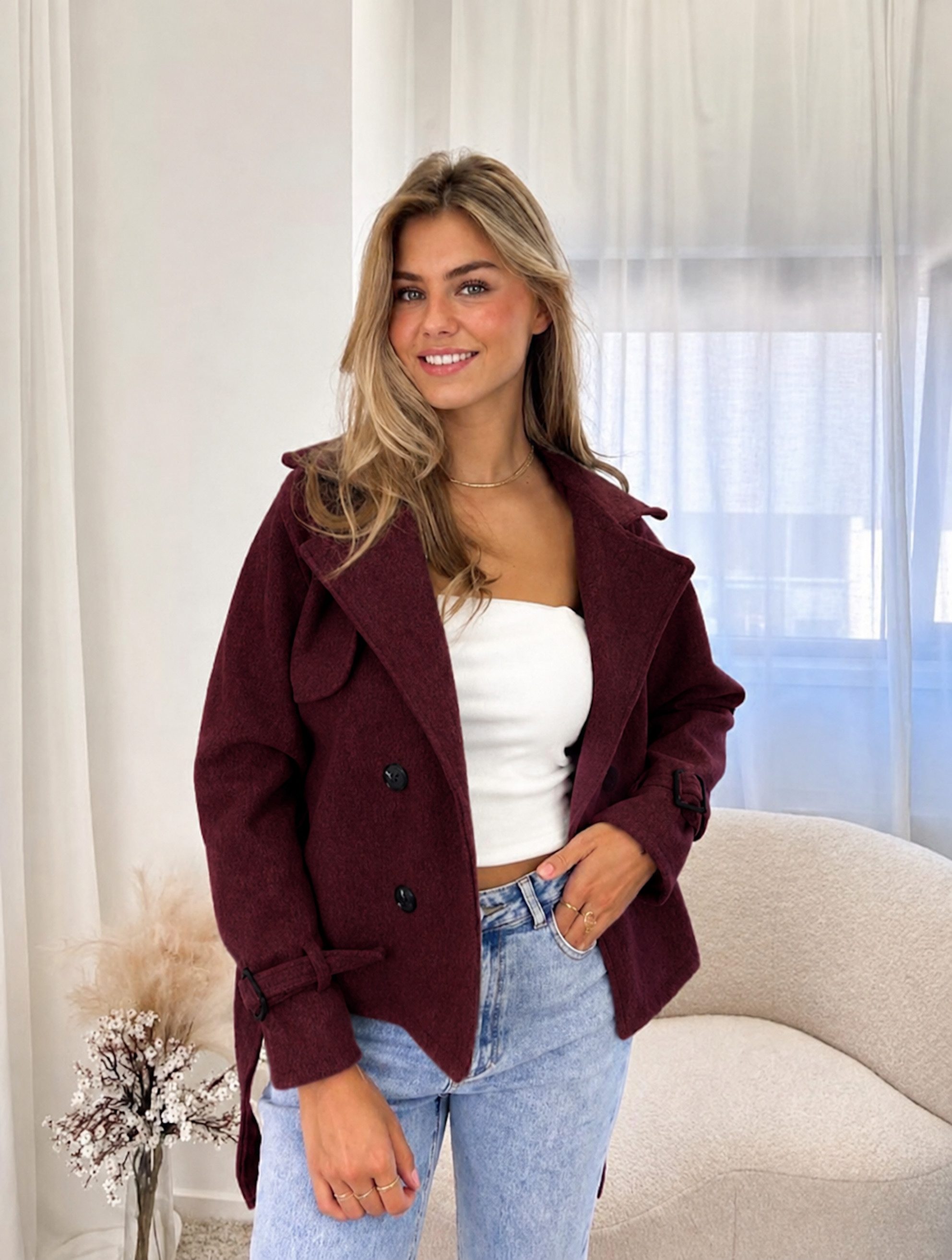 Worldclassca Trenchcoat Worldclassca Kurzer Doppelreihiger TRENCHCOAT Jacke Reverskragen