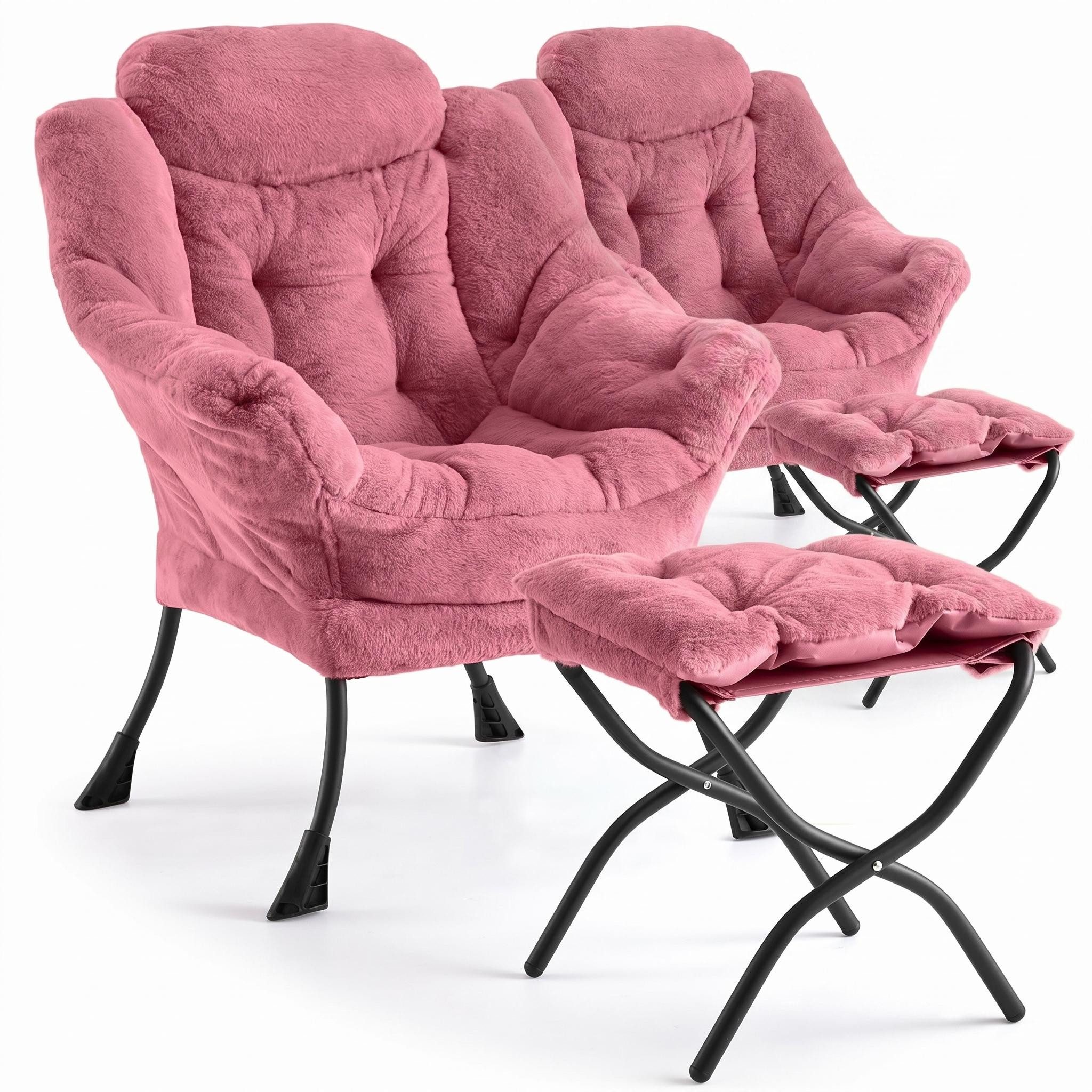 GarveeMore Loungesessel aus Holland-Velours (Dutch Velvet), 84×69×99 cm, 8 Farben (2-St., 2 Relaxsessel mit 2 Hocker)