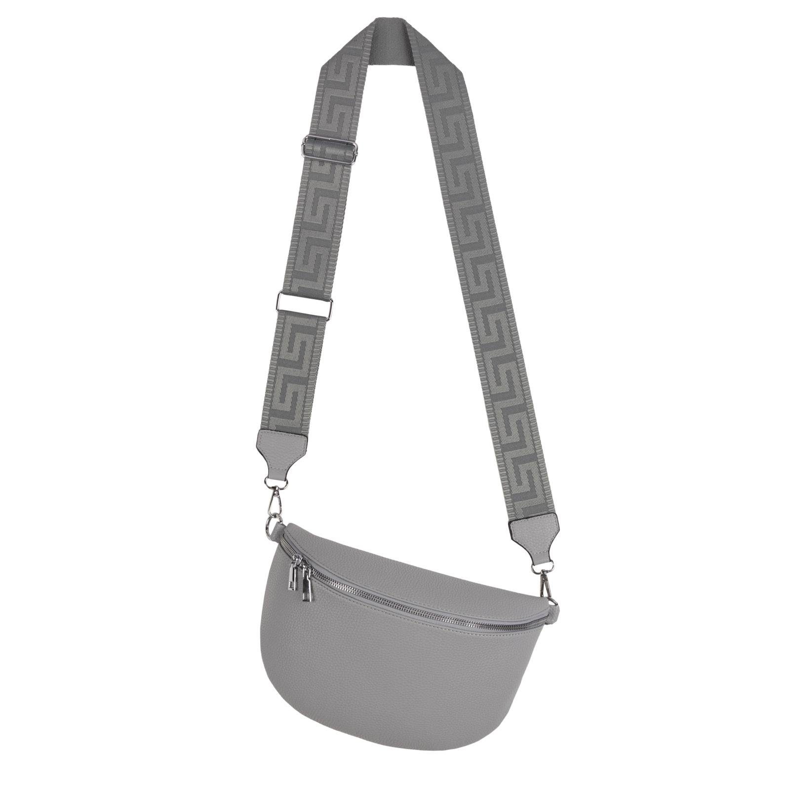 EAAKIE Gürteltasche Bauchtasche XL Umhängetasche Crossbody-Bag Hüfttasche Kunstleder Italy, als Schultertasche, CrossOver, Umhängetasche tragbar GREY