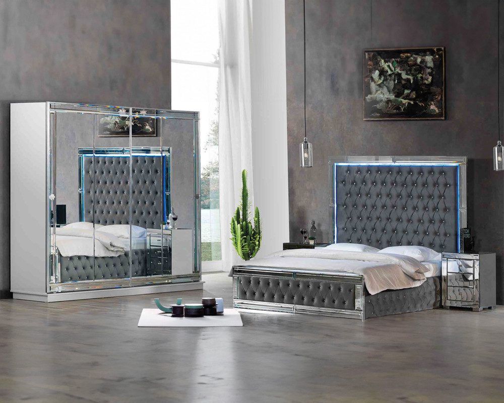 Xlmoebel Schlafzimmer-Set Designer-Doppelbett im Chesterfield-Stil mit Nachttischen, (3-tlg., Set 3tlg Schlafzimmer (Bett + 2x Nachttische), Hergestellt in Europa
