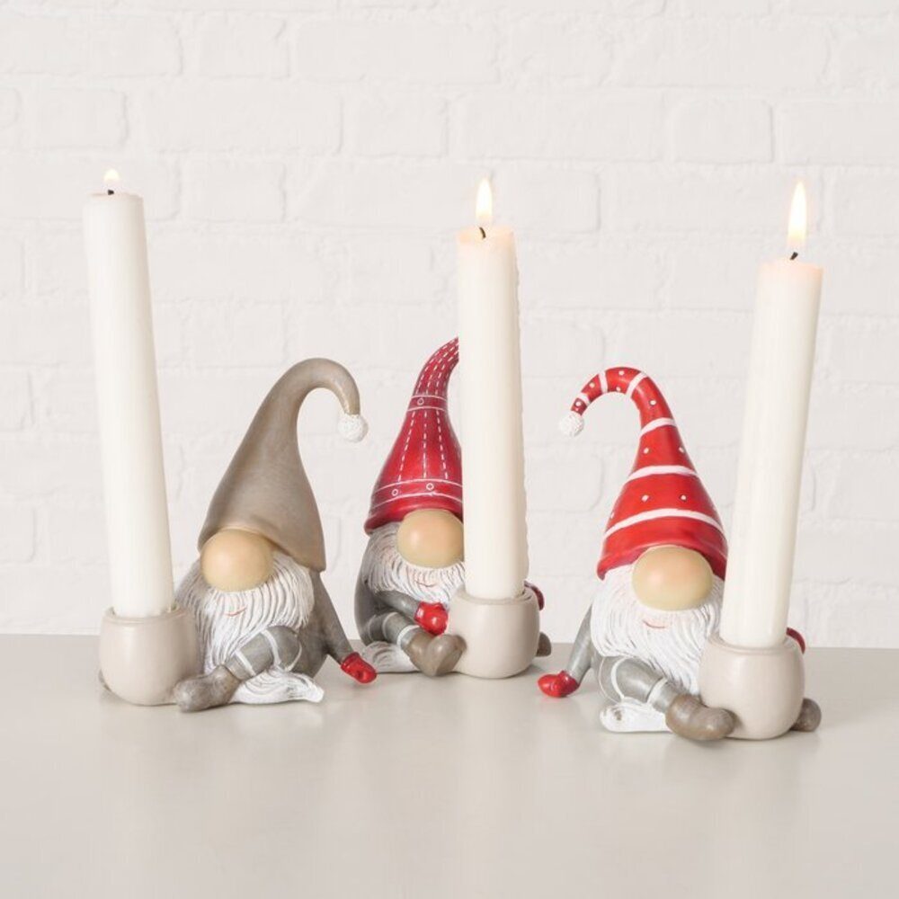 BOLTZE Kerzenhalter "Snorre" 3er (3 Kerzenleuchter St) Weihnachten Wichtel Set