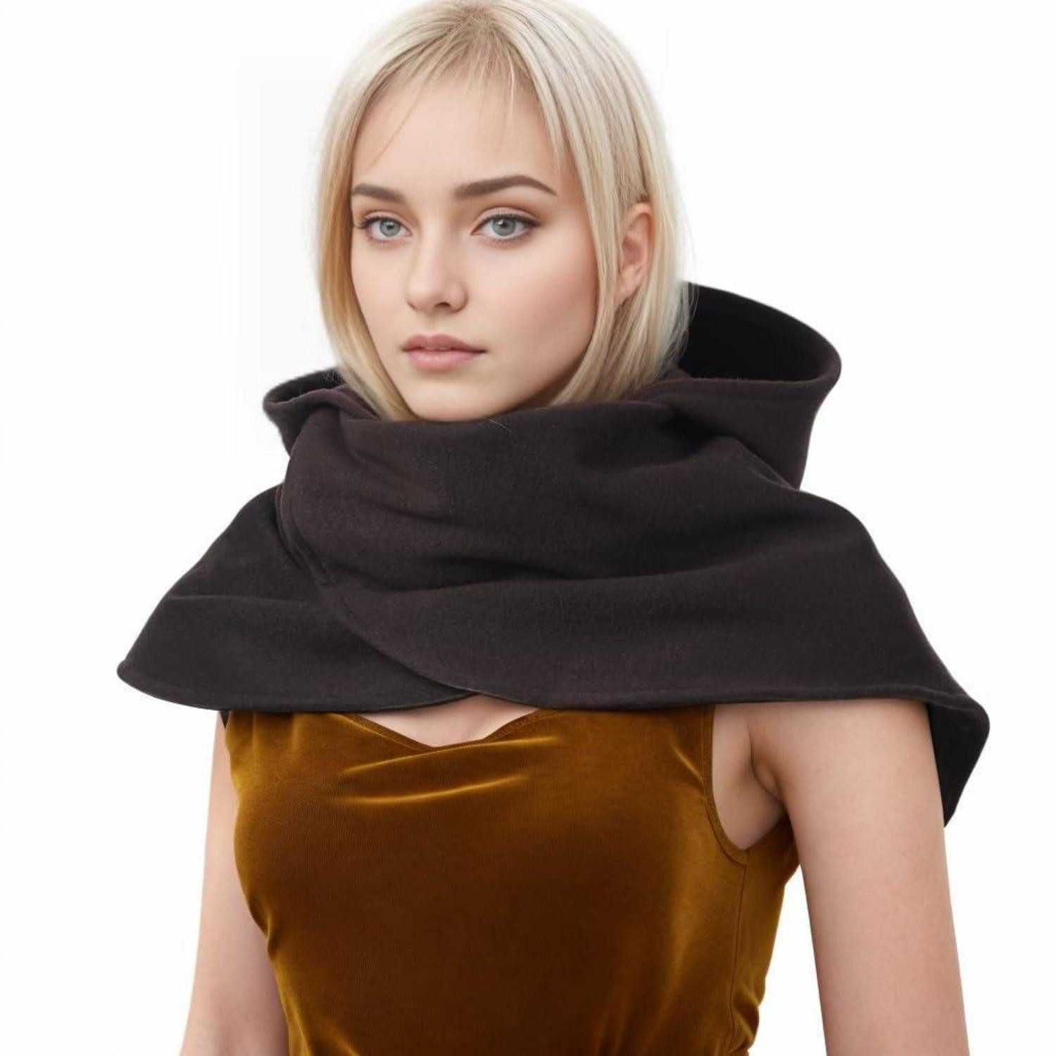 LuxusKollektion Umhang Schal mit Kapuze Braun XXL