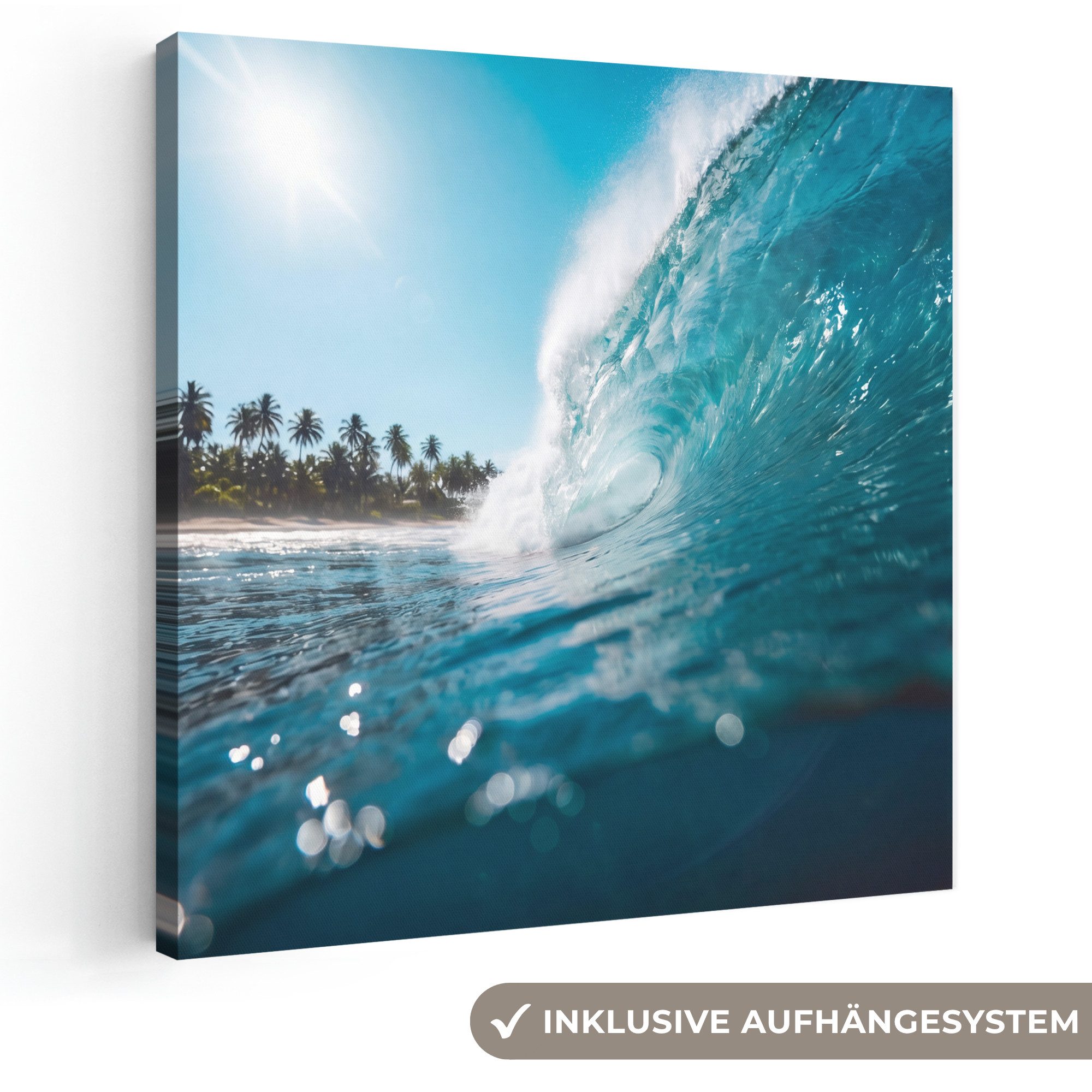 OneMillionCanvasses® Leinwandbild Ozean – Wellen – Strand – Natur – Blau, Fotodruck (1 St), Wandbild, Deko Schlafzimmer Wohnzimmer Flur 20x20 cm