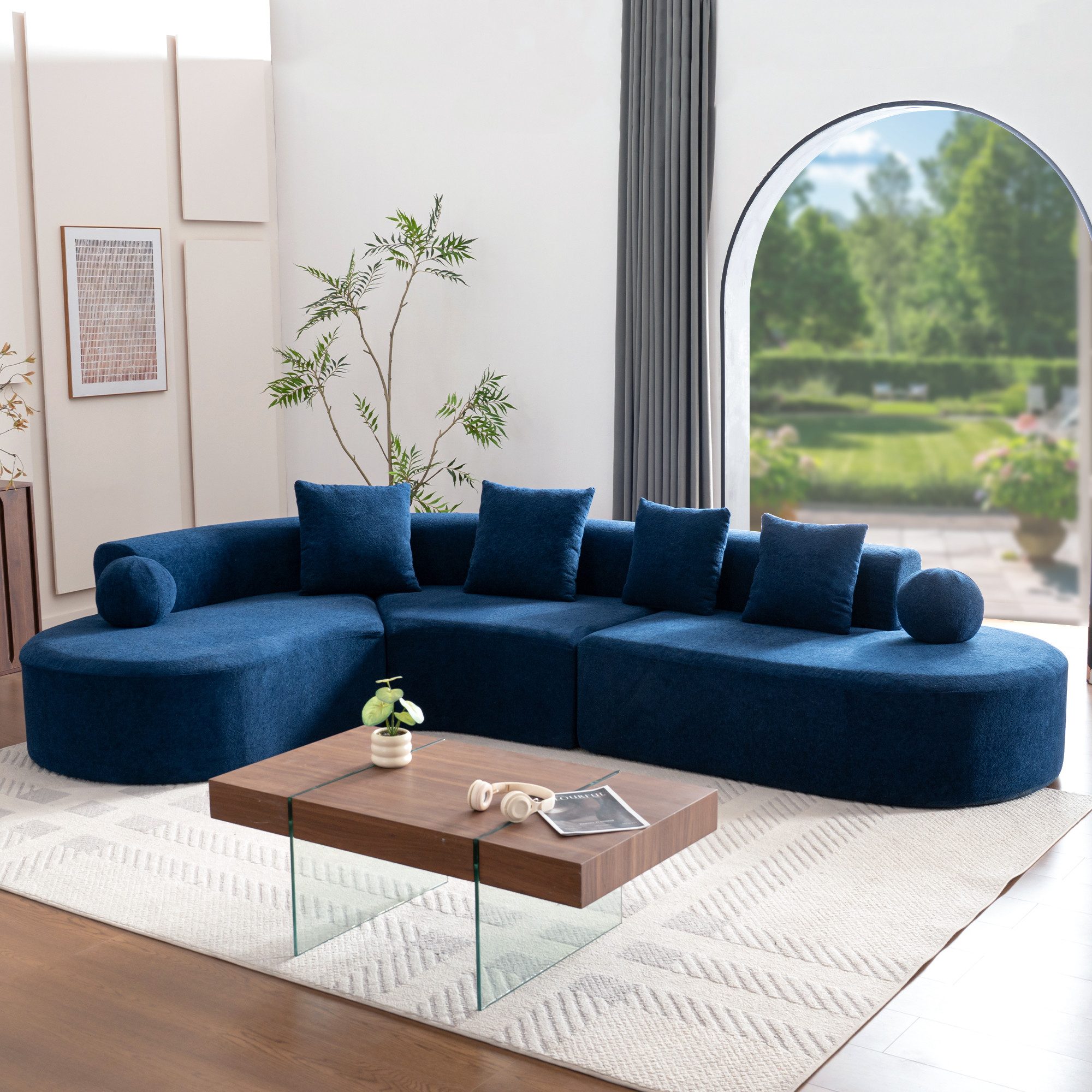 STILVORA Ecksofa ohne knochen elegant konstruiert Loungesofa l-tier-modell blau, Chenille mehrsitzer dicklich gewölbe Ohne Montage, 327cm x 215cm x 80cm