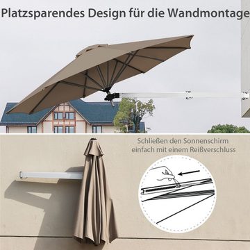 COSTWAY Sonnenschirm, wandmontiert & kippbar, UPF 50+, Ø 247cm, für balkon