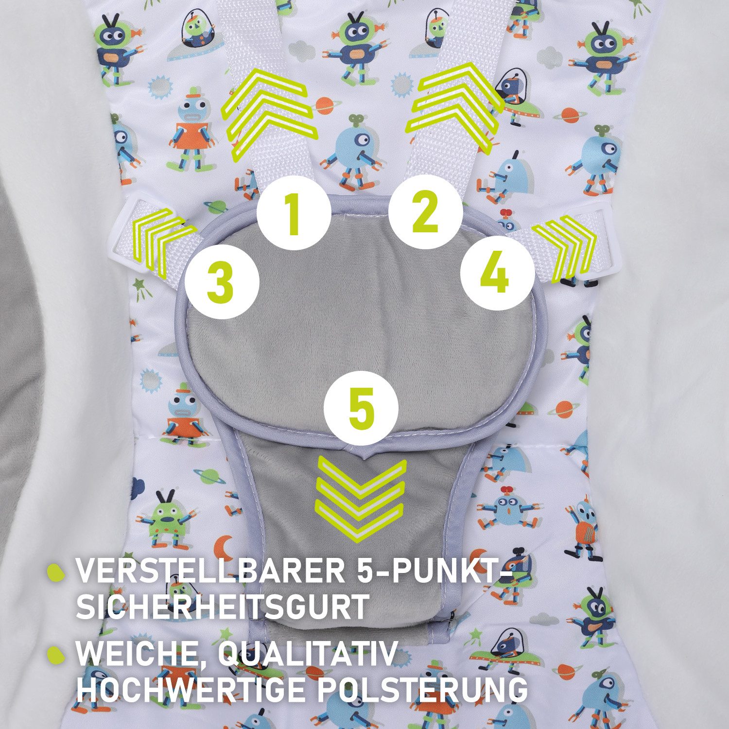 oyajia Babyschaukel Babywippe mit Spielbogen Spielzeugen, 5 Schaukelgeschwindigkeiten,3 Zeitschaltuhreinstellungen