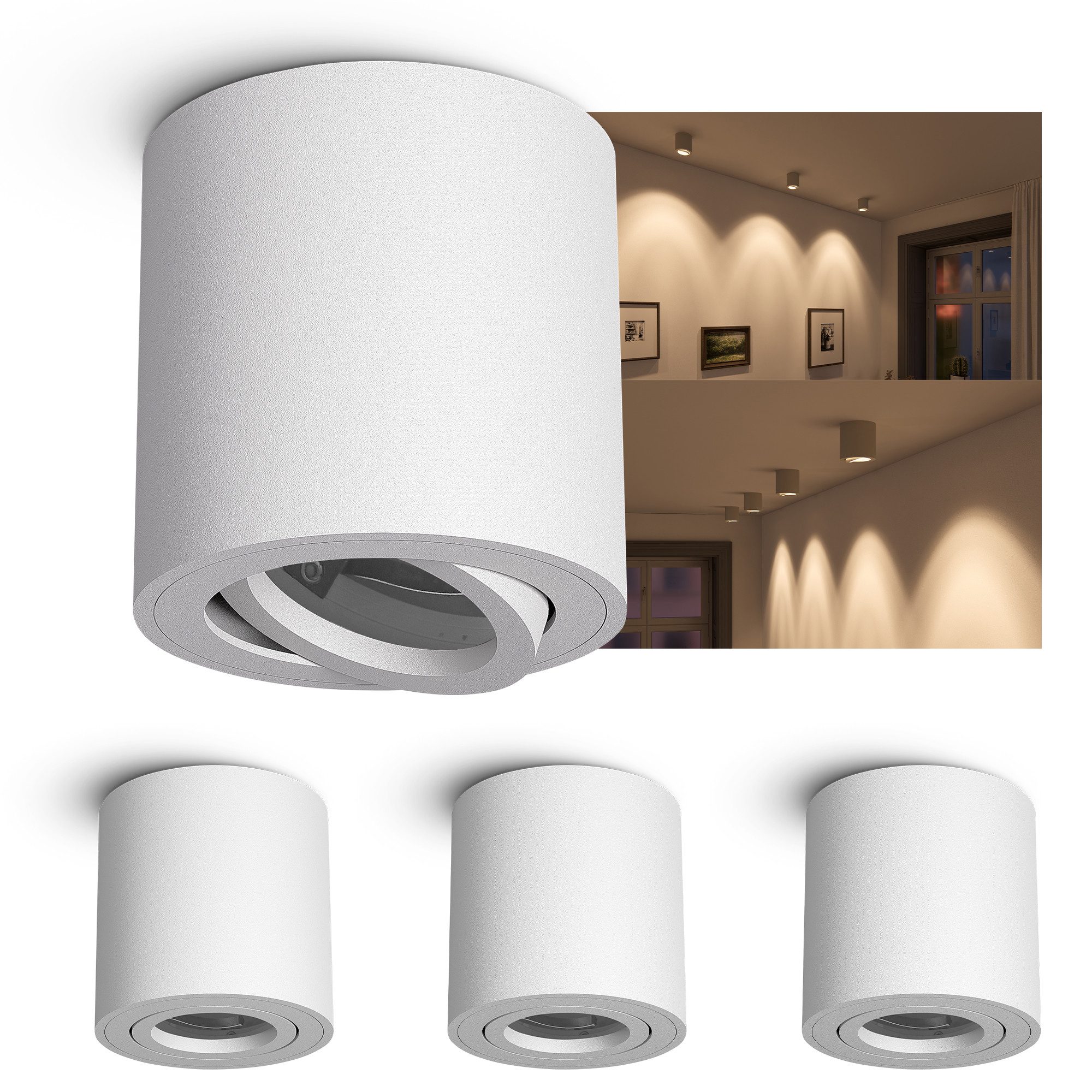 linovum LED Aufbaustrahler 4x Aufbauleuchten CORI weiß schwenkbar Deckenlampe Spot Deckenstrahler