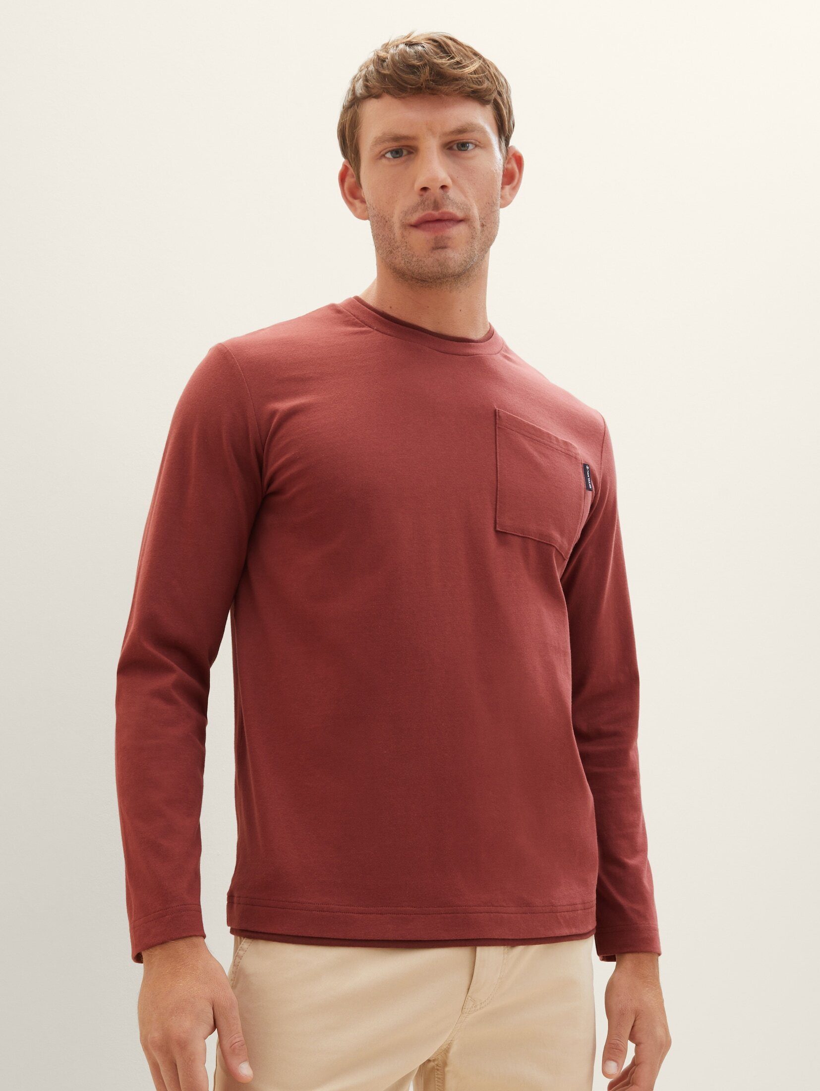 red Langarmshirt burned Brusttasche bordeaux mit T-Shirt TAILOR TOM
