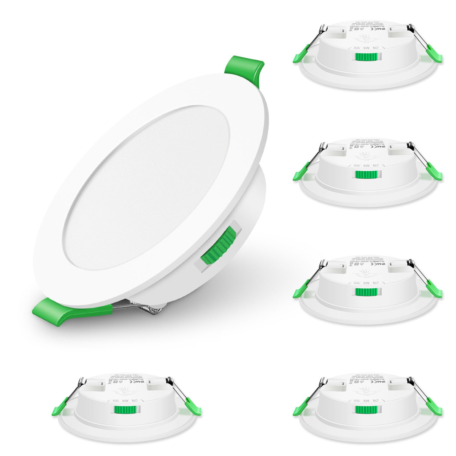 ALUSSO LED Einbaustrahler 6er-Set, Decken Leuchte, Flach Strahler für Bad, Wohnzimmer, 230V, 10W, 125-135 mm, Rund, Weiß