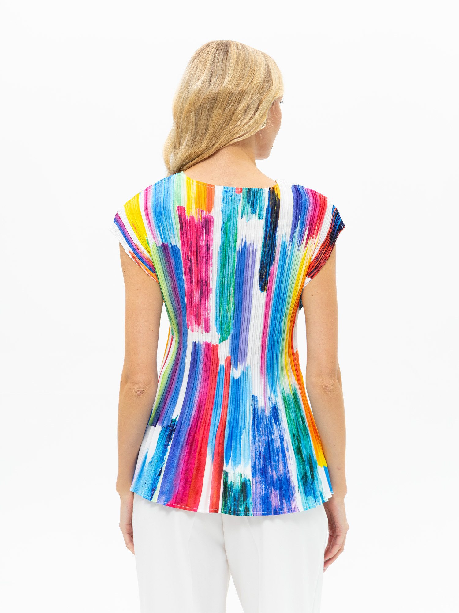 Passioni Plisseeshirt in bunt mit V-Ausschnitt Sommer T-Shirt in bunt mit Plissé Einheitsgröße (36-50) – Bild 2 von 4
