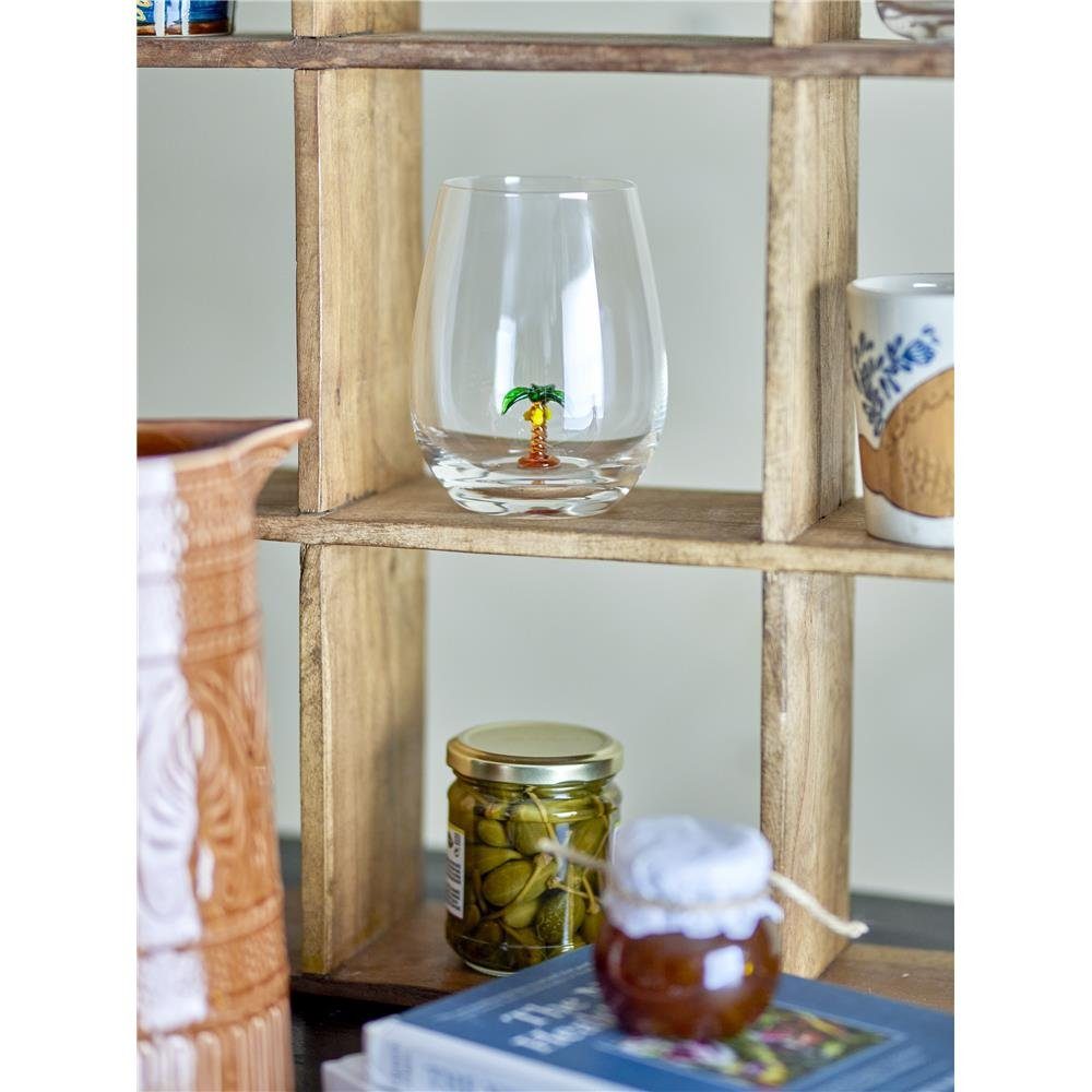 Bloomingville Glas Misa Trinkglas, Glas, 560ml, mit Palmendekor im Inneren