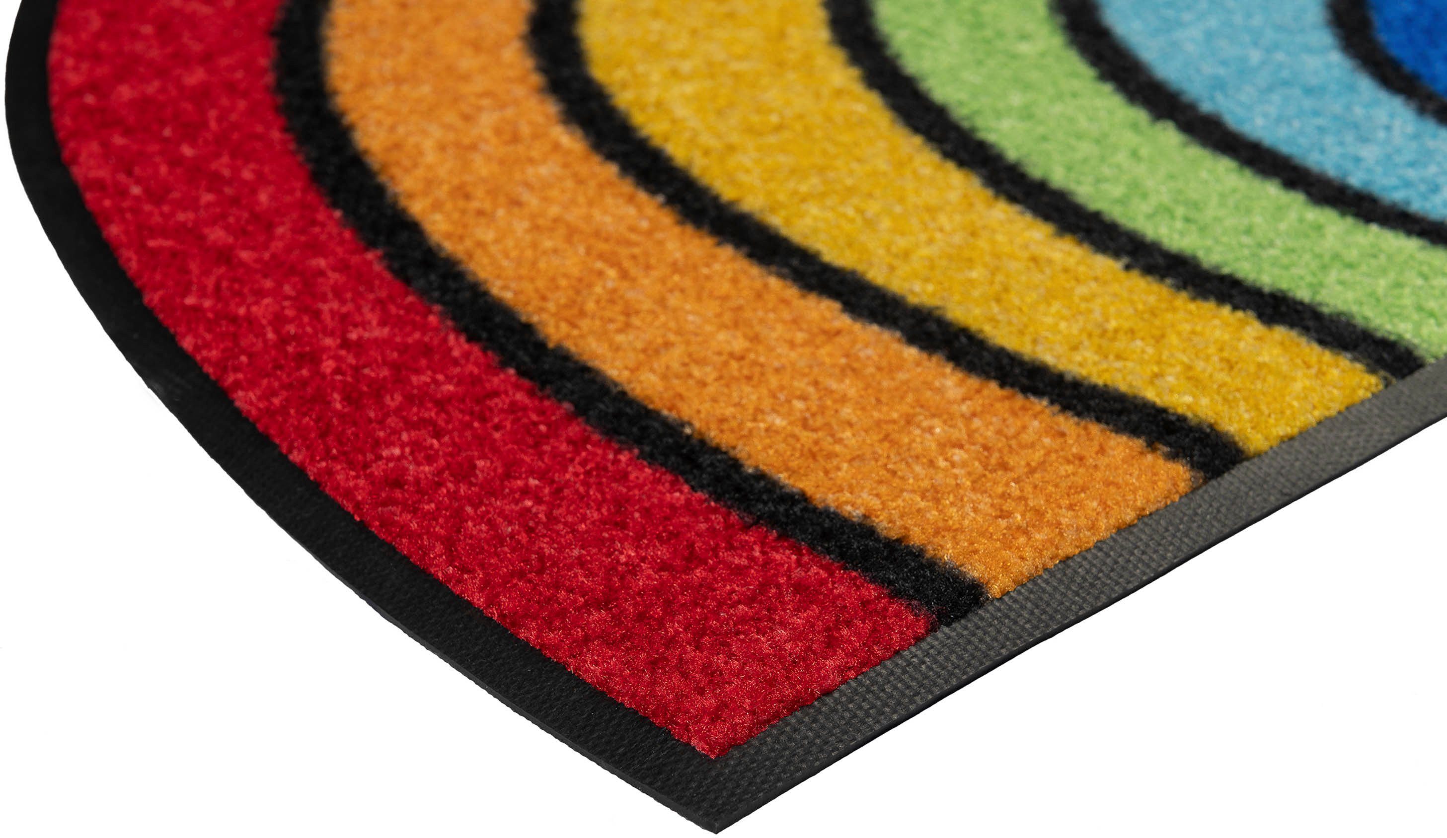 Fußmatte Round Rainbow, halbrund, In- 7 geeignet, Regenbogen, wash+dry und by Höhe: waschbar Kleen-Tex, Outdoor Motiv Schmutzfangmatte, mm