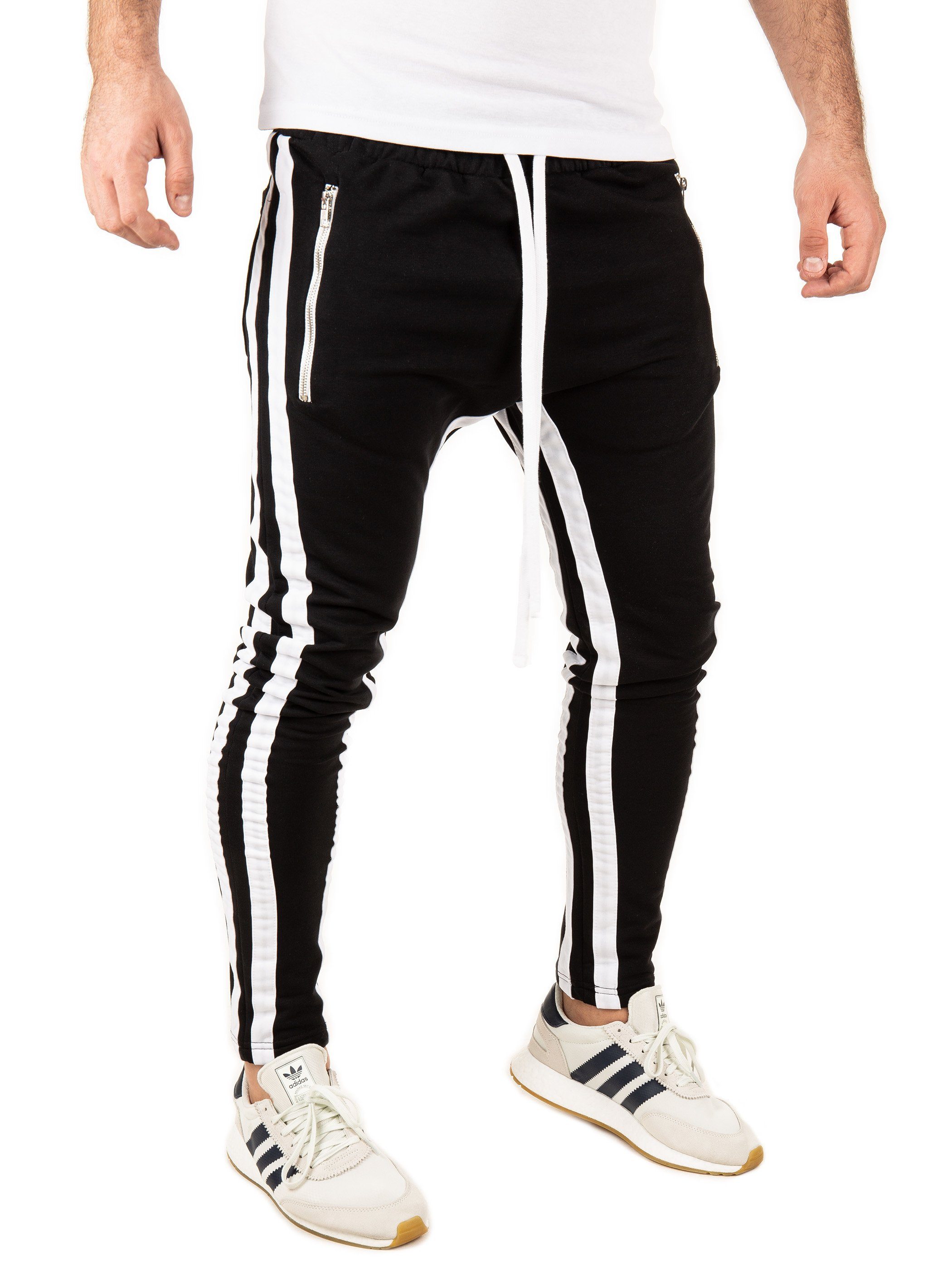 Pittman Jogginghose PITTMAN - Retro Track Pant 2 Stripes (1-tlg) mit elastischem, Bund mit Kordelzug Schwarz (black / white 1601)