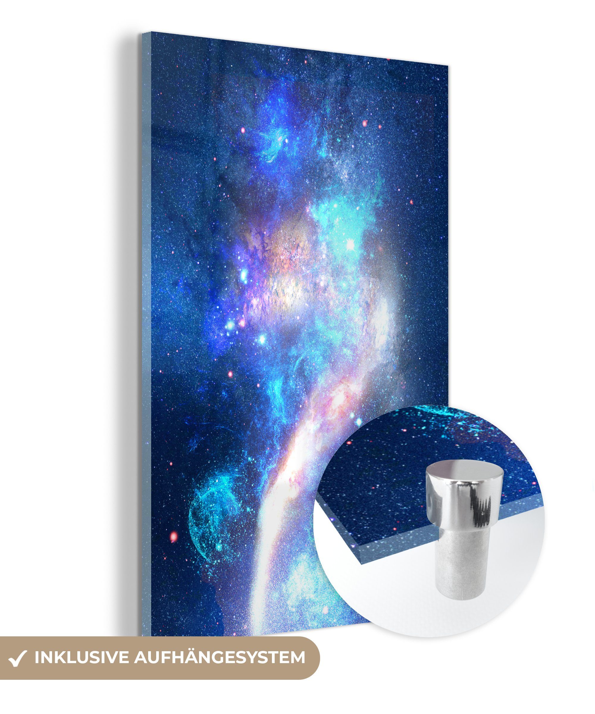 MuchoWow Acrylglasbild Sterne - Blau - Weltraum, (1 St), Glasbilder - Bilder auf Glas Wandbild - Foto auf Glas - Wanddekoration