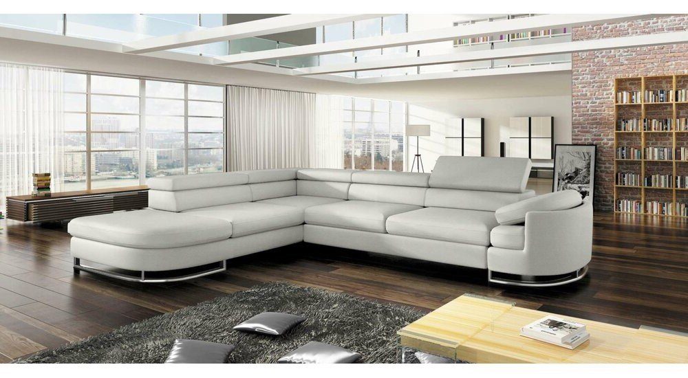 Stylefy Ecksofa Ice, L-Form, Eckcouch, mane links oder rechts bestellbar, frei im Raum stellbar, mit Bettfunktion und Bettkasten, Metall, inklusive Kopfteil- und Armlehnenverstellung