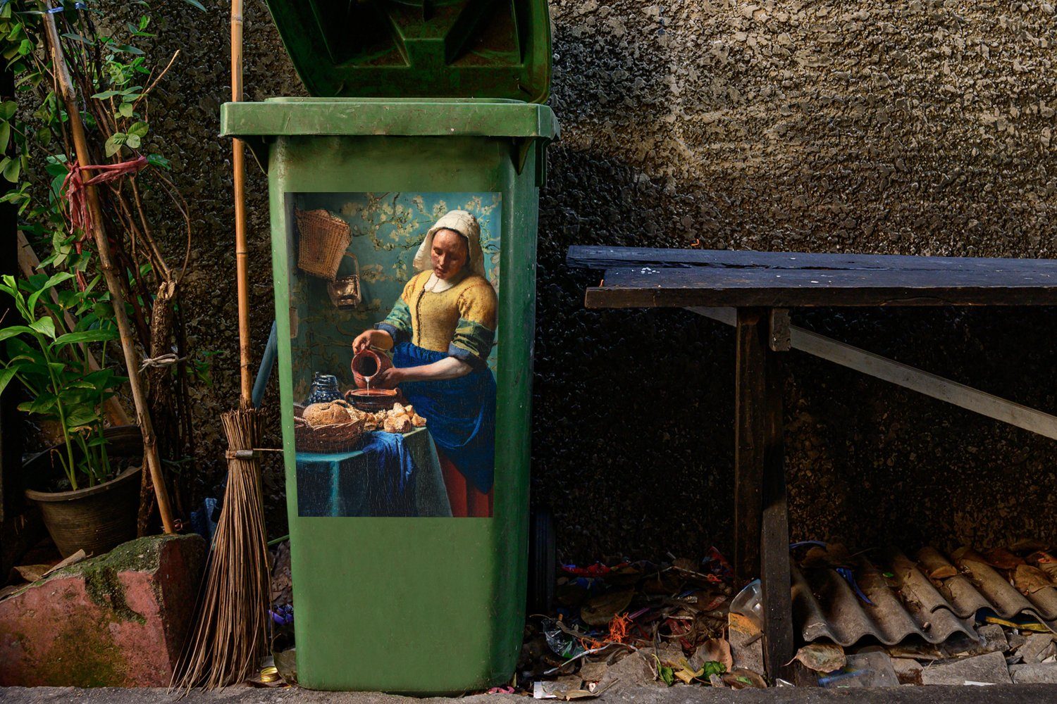 - Gemälde Van Abfalbehälter Vermeer Mülltonne, (1 Wandsticker - - MuchoWow - Gogh Container, Sticker, Mandelblüte Milchmädchen St), Alte Mülleimer-aufkleber, -