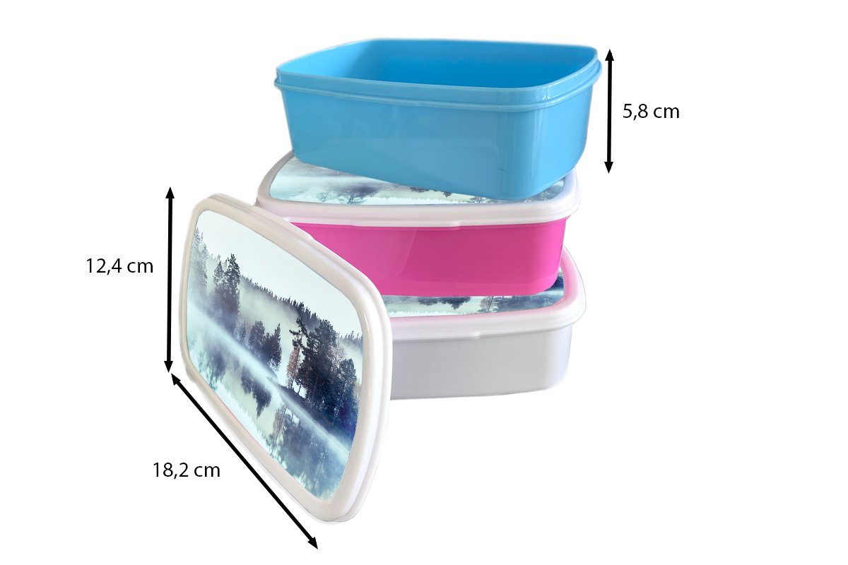 Lunchbox - (2-tlg), Kunststoff, - und Kinder Nebel und Brotdose, Winter, für Brotbox für Mädchen Erwachsene, Wald Jungs weiß MuchoWow