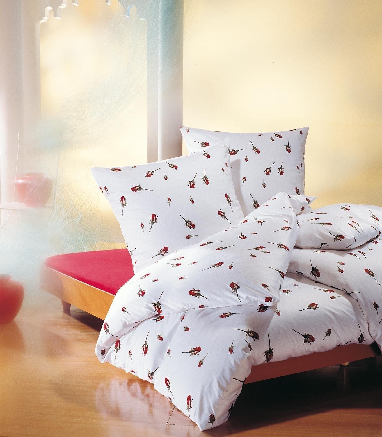 Kaeppel Bettwäsche ROSANNA, L 135 x B 200 cm, Weiß, Rot, Biber, 1 teilig, m günstig online kaufen