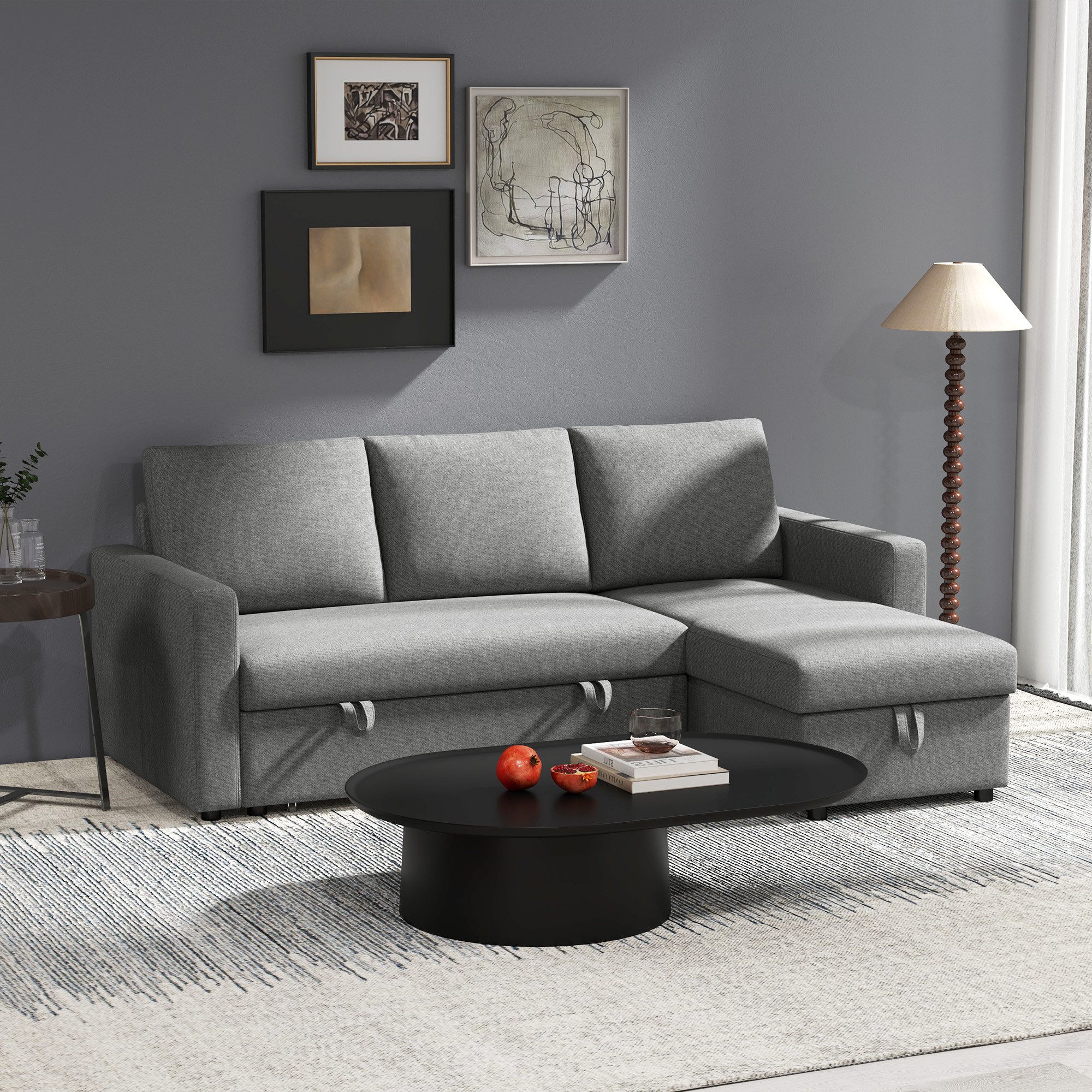 HOMCOM Ecksofa Chaiselongue Schlafsofa Stoffsofa L-Form Leinen-Touch, Eckcouch 1 Teile, für Wohnzimmer, Hellgrau