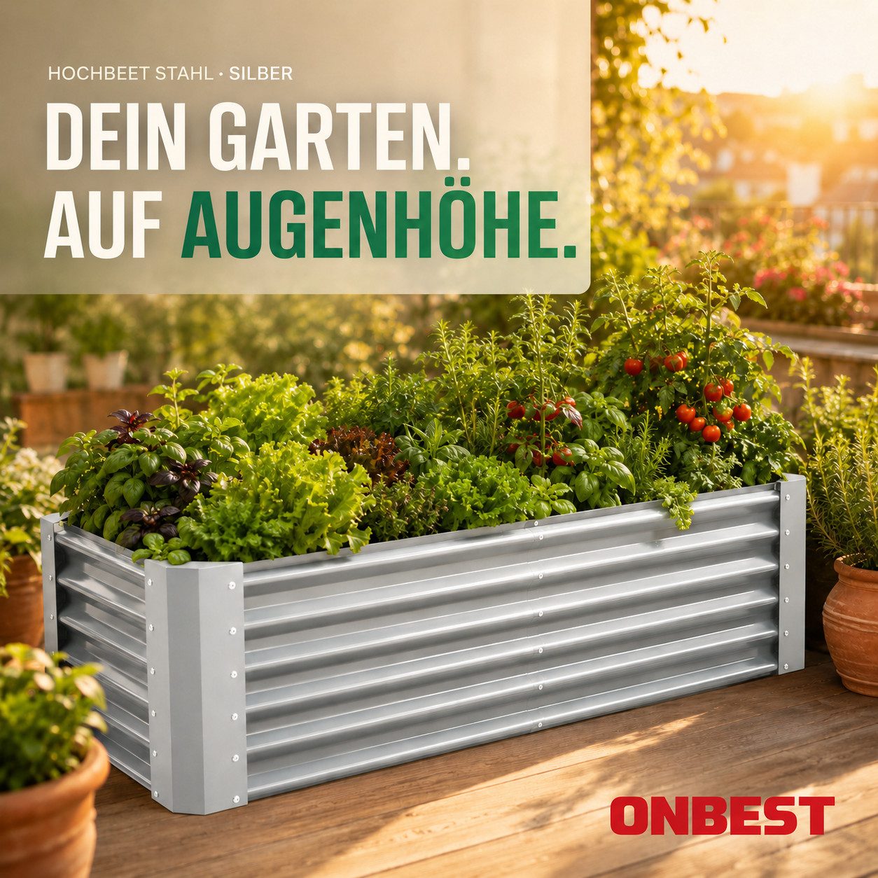 Onbest Hochbeet Metall aus verzinktem 0,4mm Stahl, inklusive Werkzeug & Handschuhe – Bild 5 von 5