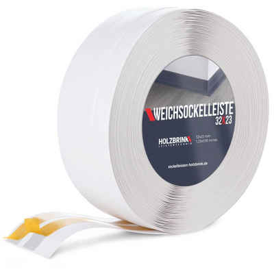 HOLZBRINK Sockelleiste PVC Weichsockelleiste selbstklebend 32x23mm Weiß, L: 500 cm, 5m Rolle, Knickleiste Abschlussleiste