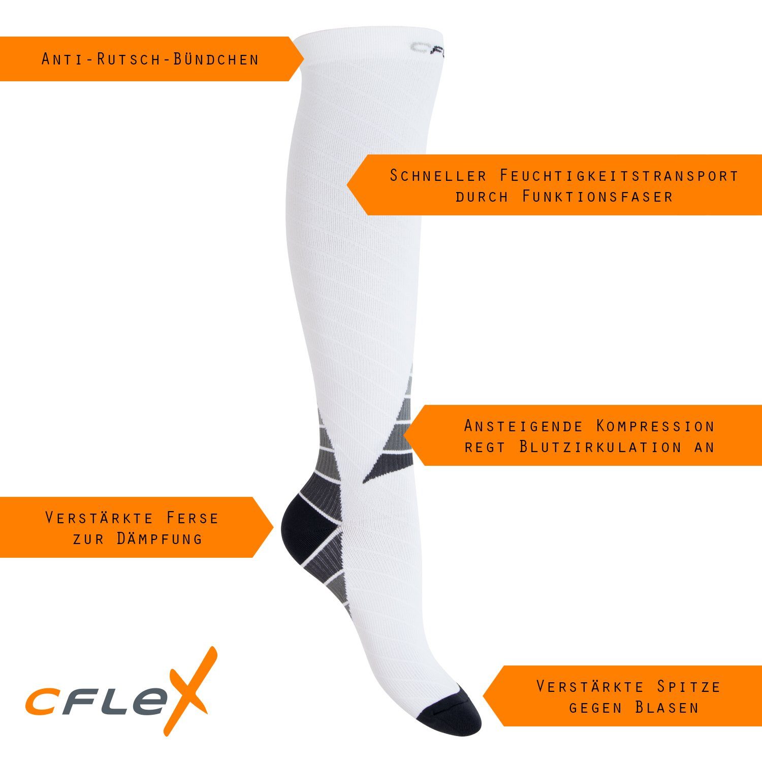 CFLEX Kompressionsstrümpfe Sport Strümpfe Damen/Herren (1/2 Paar) Kompressions Kniestrümpfe