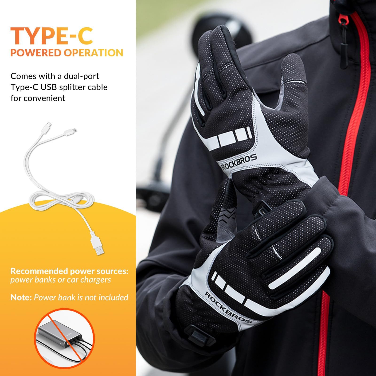 ROCKBROS Fahrradhandschuhe Beheizbare Handschuhe über USB, und stoßdämpfend mit Touchfunktion USB 5V HEIZUNG & VIELSEITIG EINSETZBAR – Bild 4 von 5