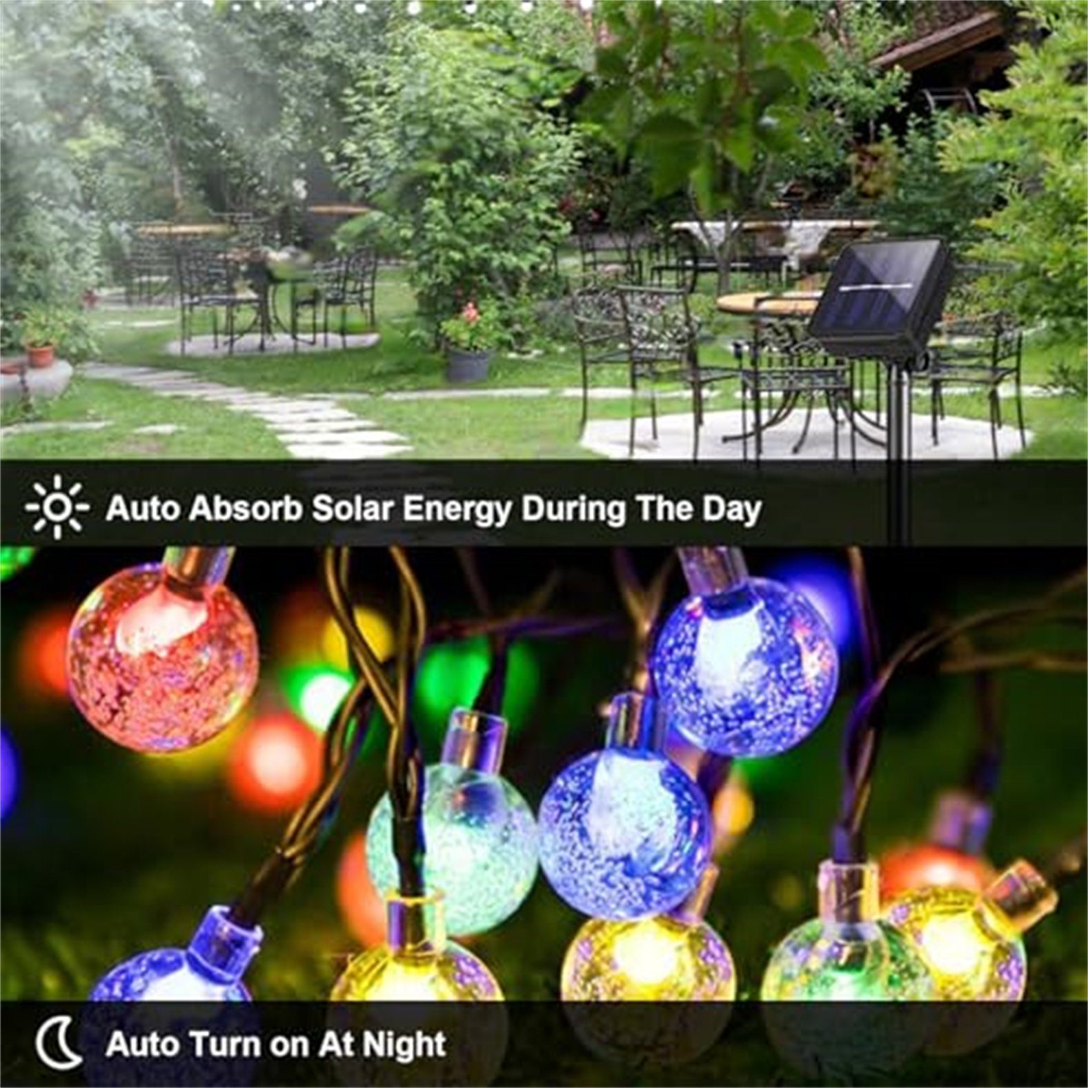 LQWELL LED Solarleuchte LED Kugeln Lichterkette Außen Solar Gartenleuchte, LED, Bunt, 10M 40LED 8 Modi 33FT IP65 Lichterkette – Bild 4 von 5