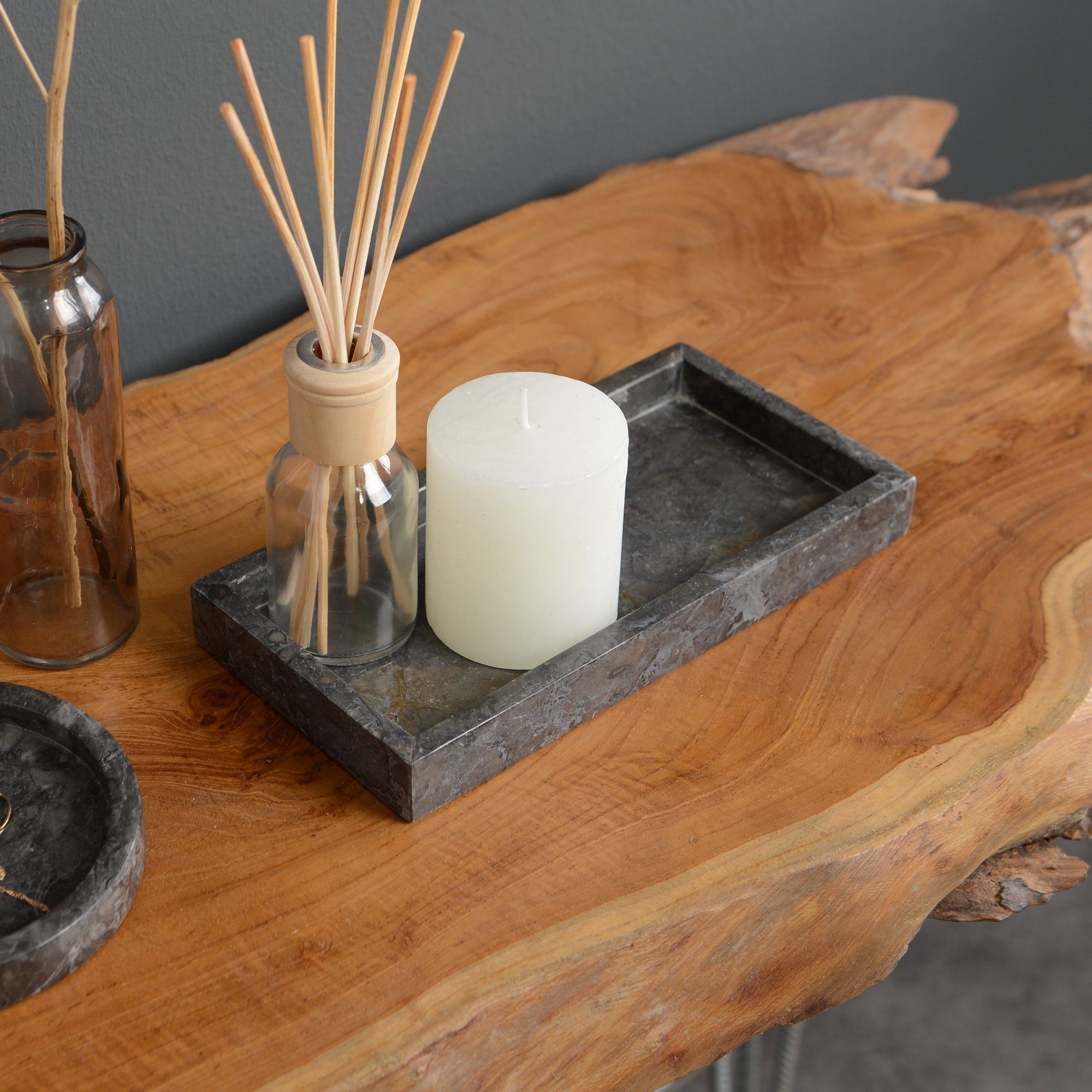 wohnfreuden Dekotablett Marmor Tablett grau schwarz eckig 24 cm, 30851