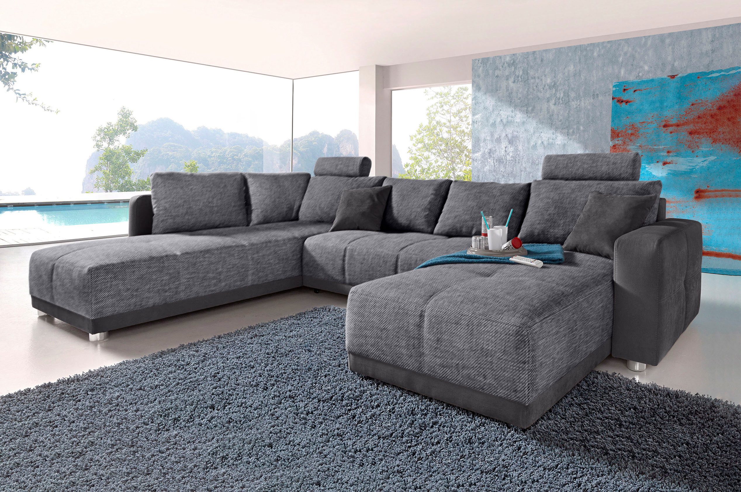 Jockenhöfer Gruppe Wohnlandschaft "Orlando U-Form, B: 337 cm" mit Bettfunkt günstig online kaufen